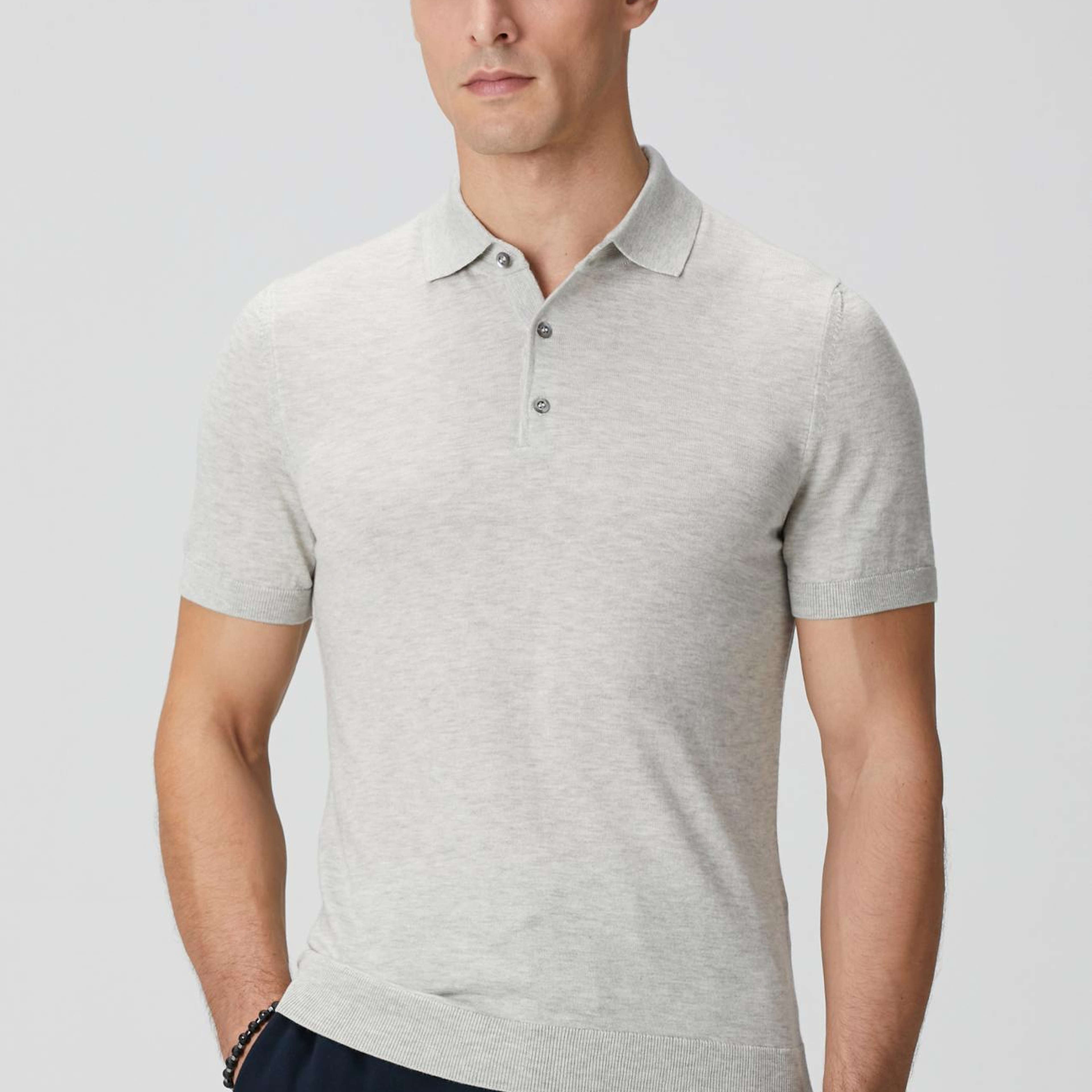 Network Erkek Gri Melanj Polo Yaka Triko Kazak