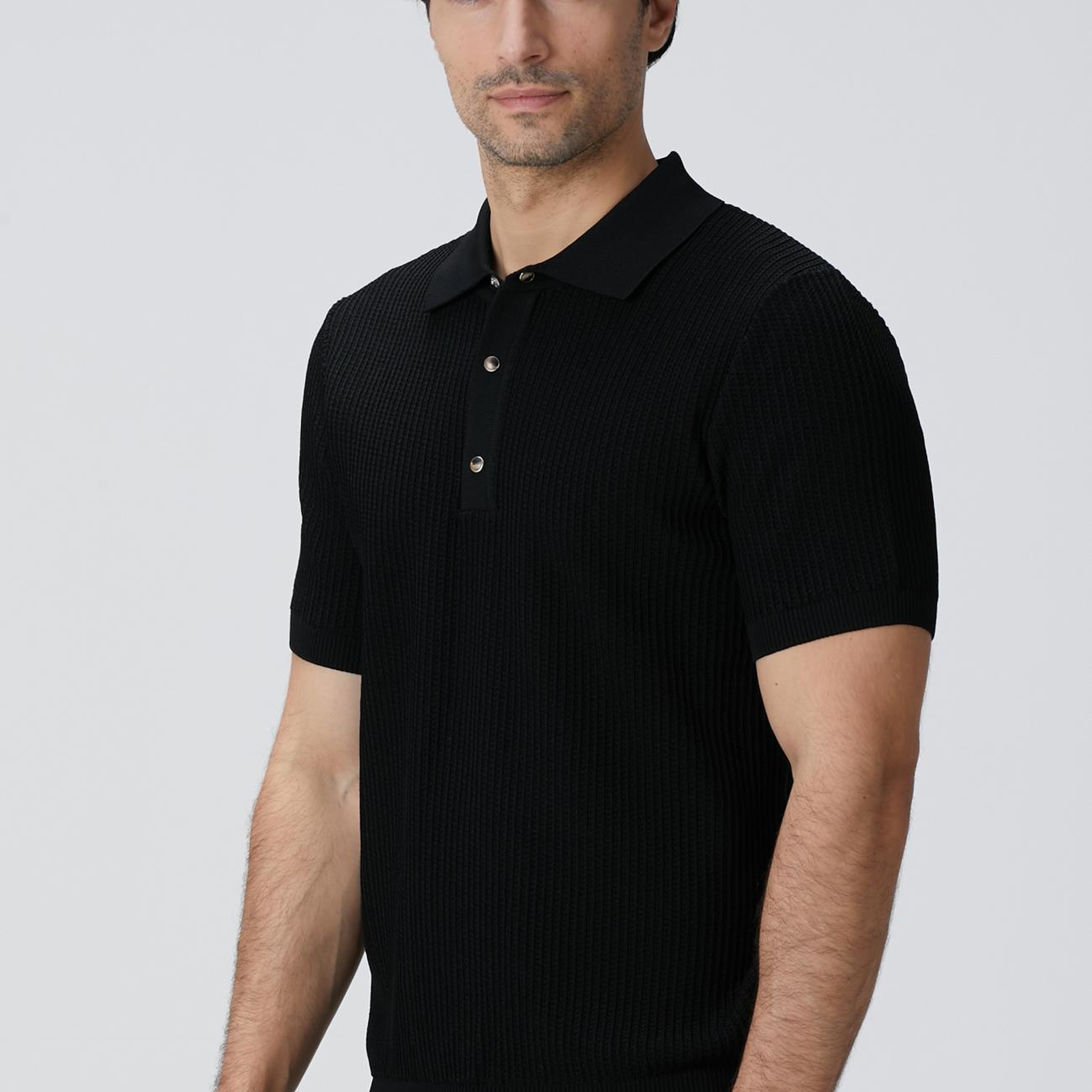 Network Erkek Siyah Polo Yaka Düğmeli Triko Kazak