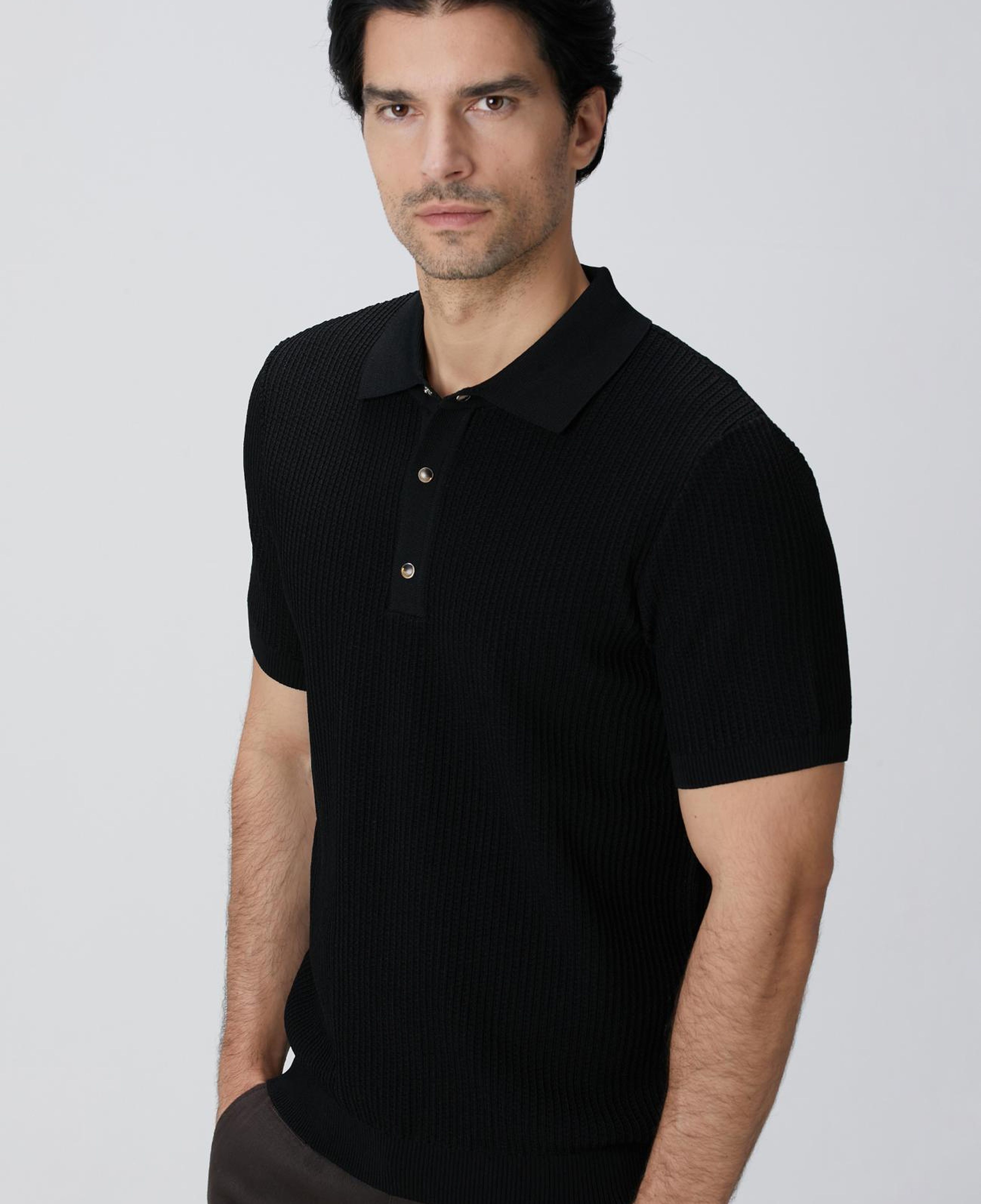 Network Erkek Siyah Polo Yaka Düğmeli Triko Kazak