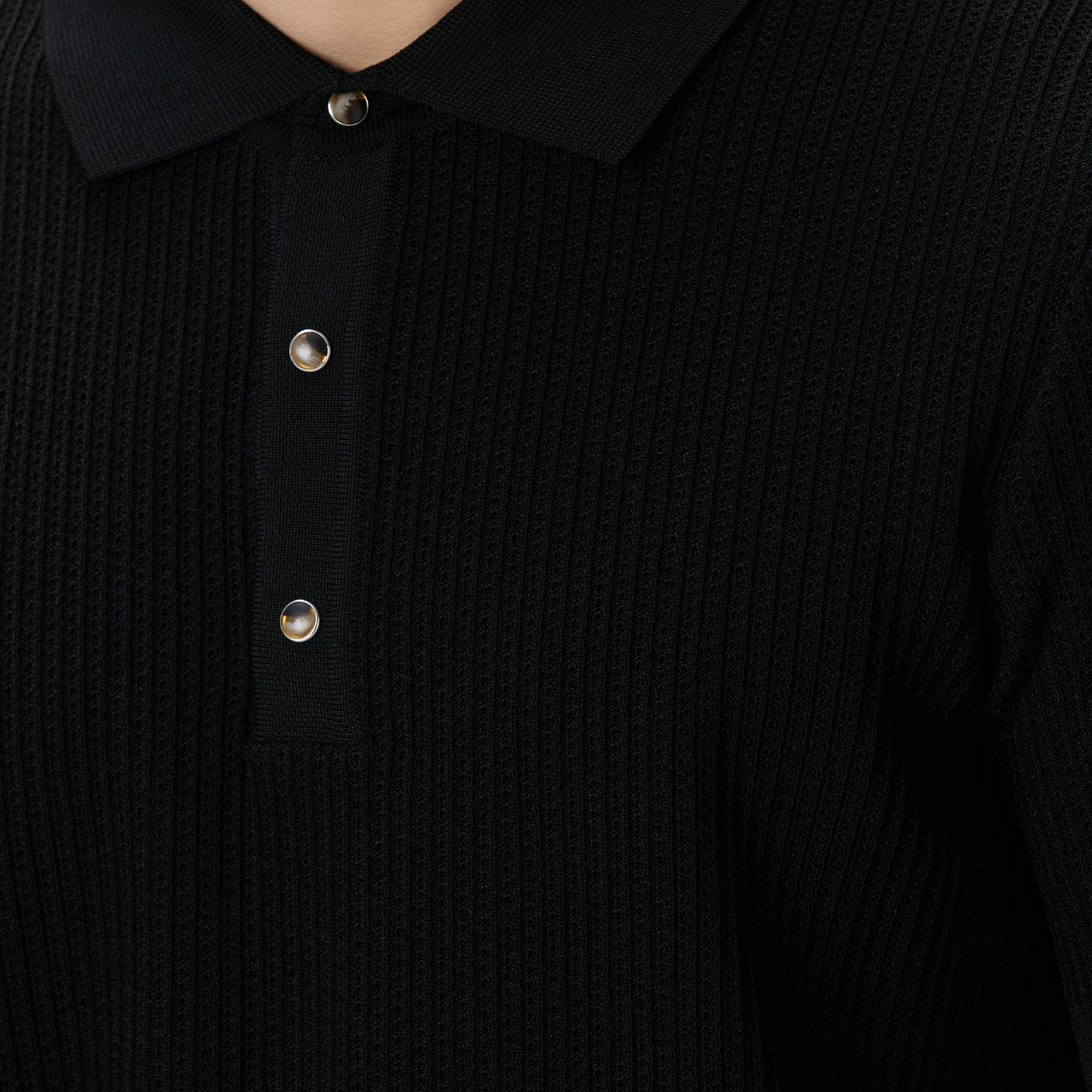 Network Erkek Siyah Polo Yaka Düğmeli Triko Kazak