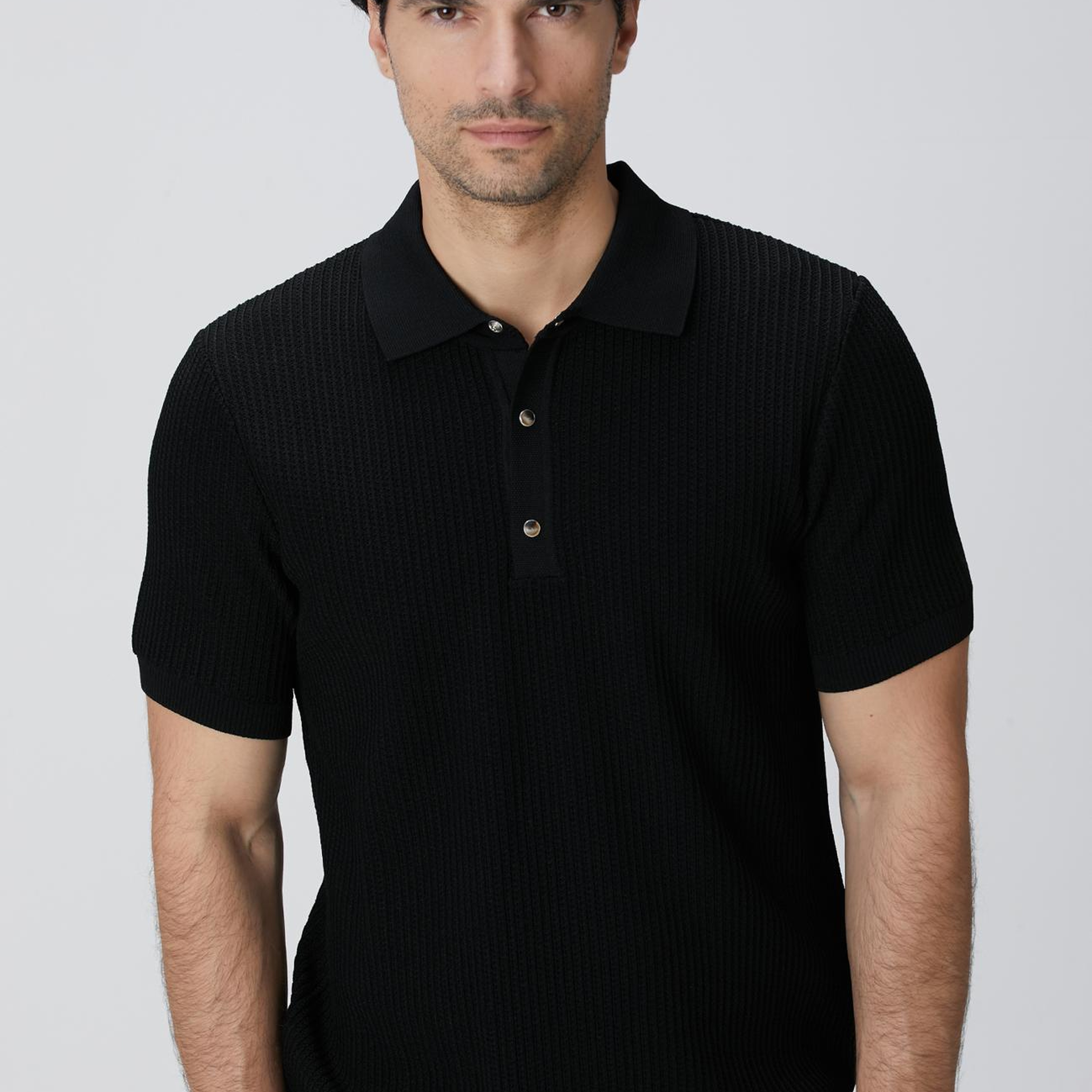 Network Erkek Siyah Polo Yaka Düğmeli Triko Kazak