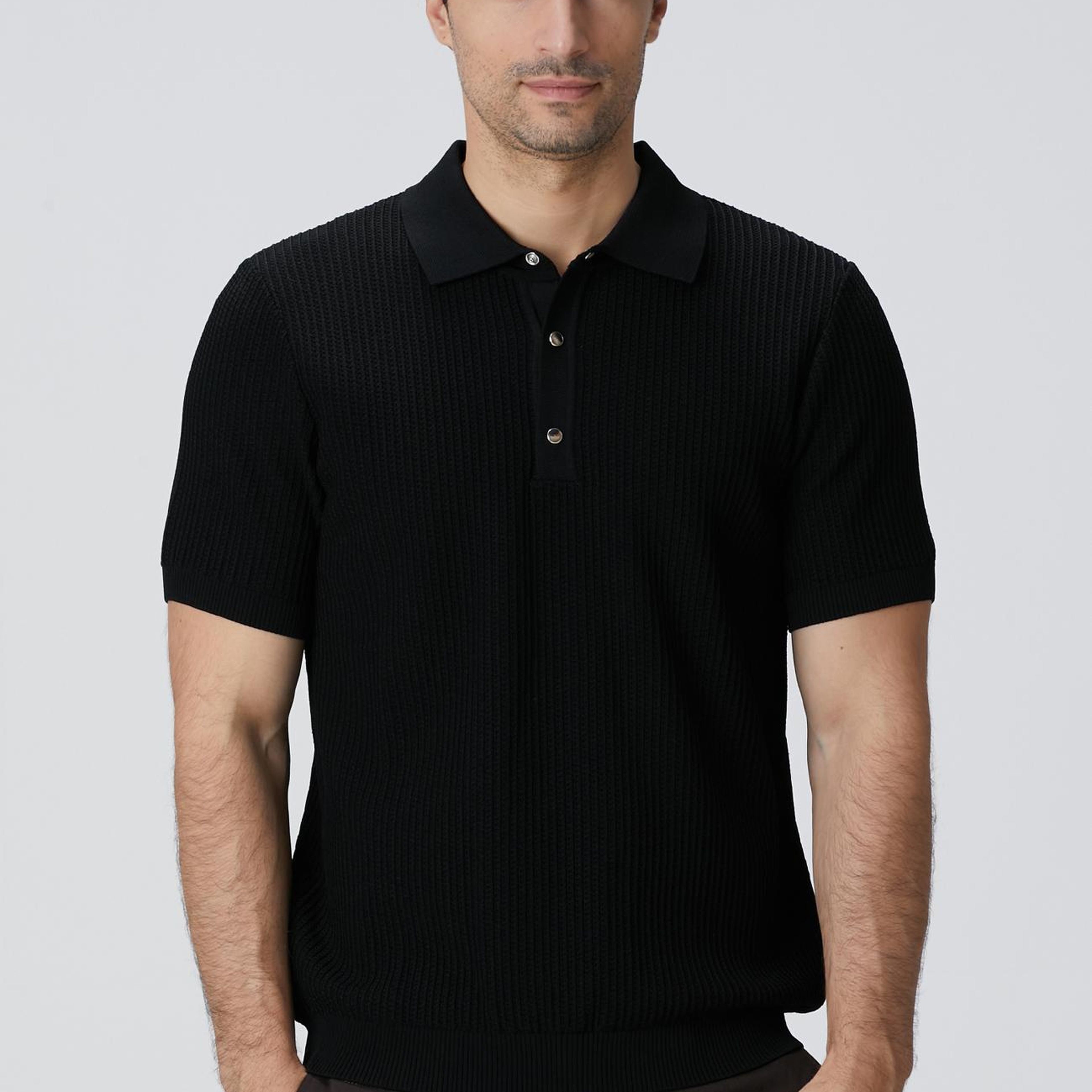 Network Erkek Siyah Polo Yaka Düğmeli Triko Kazak