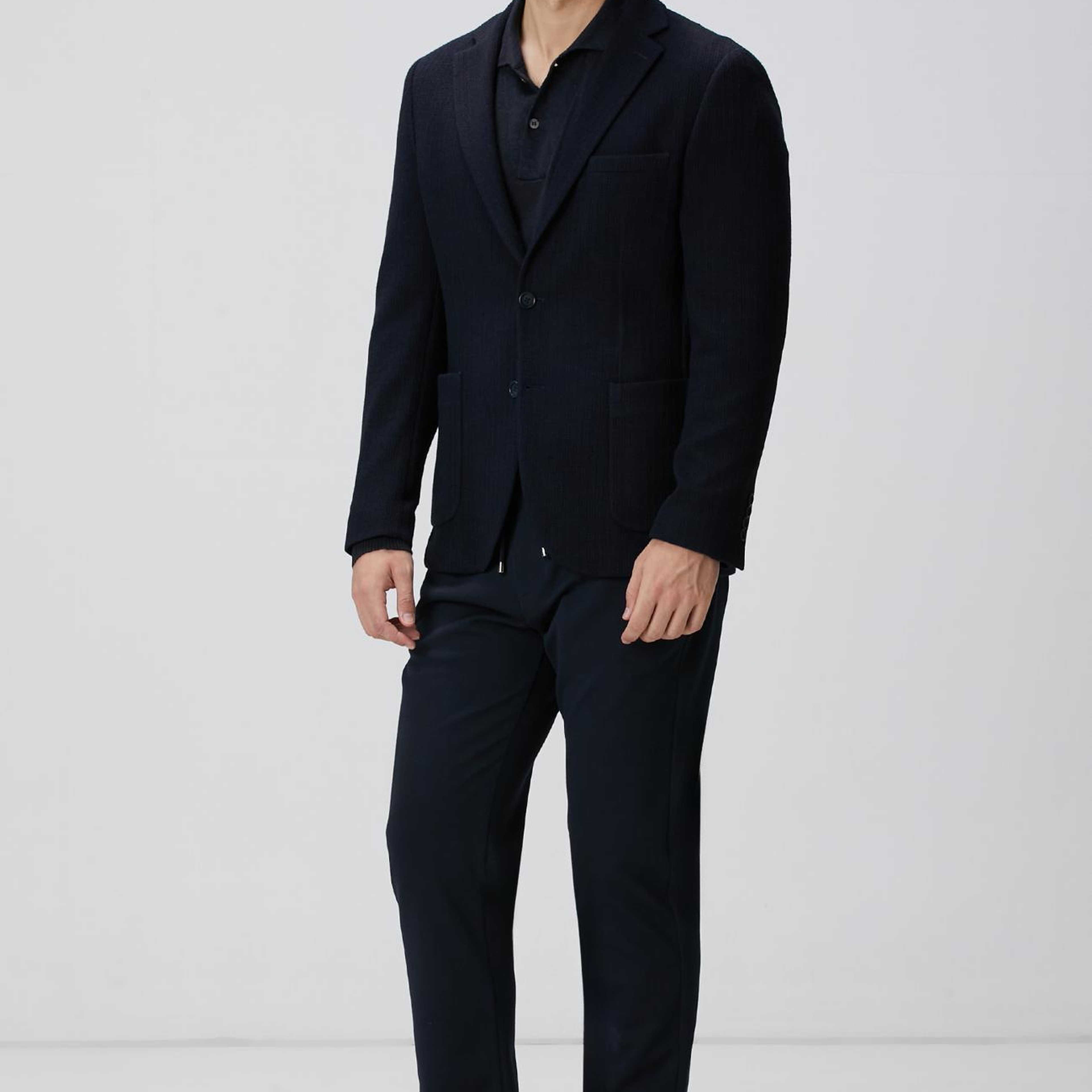 Network Erkek Lacivert Polo Yaka Keten Karışımlı Triko Kazak