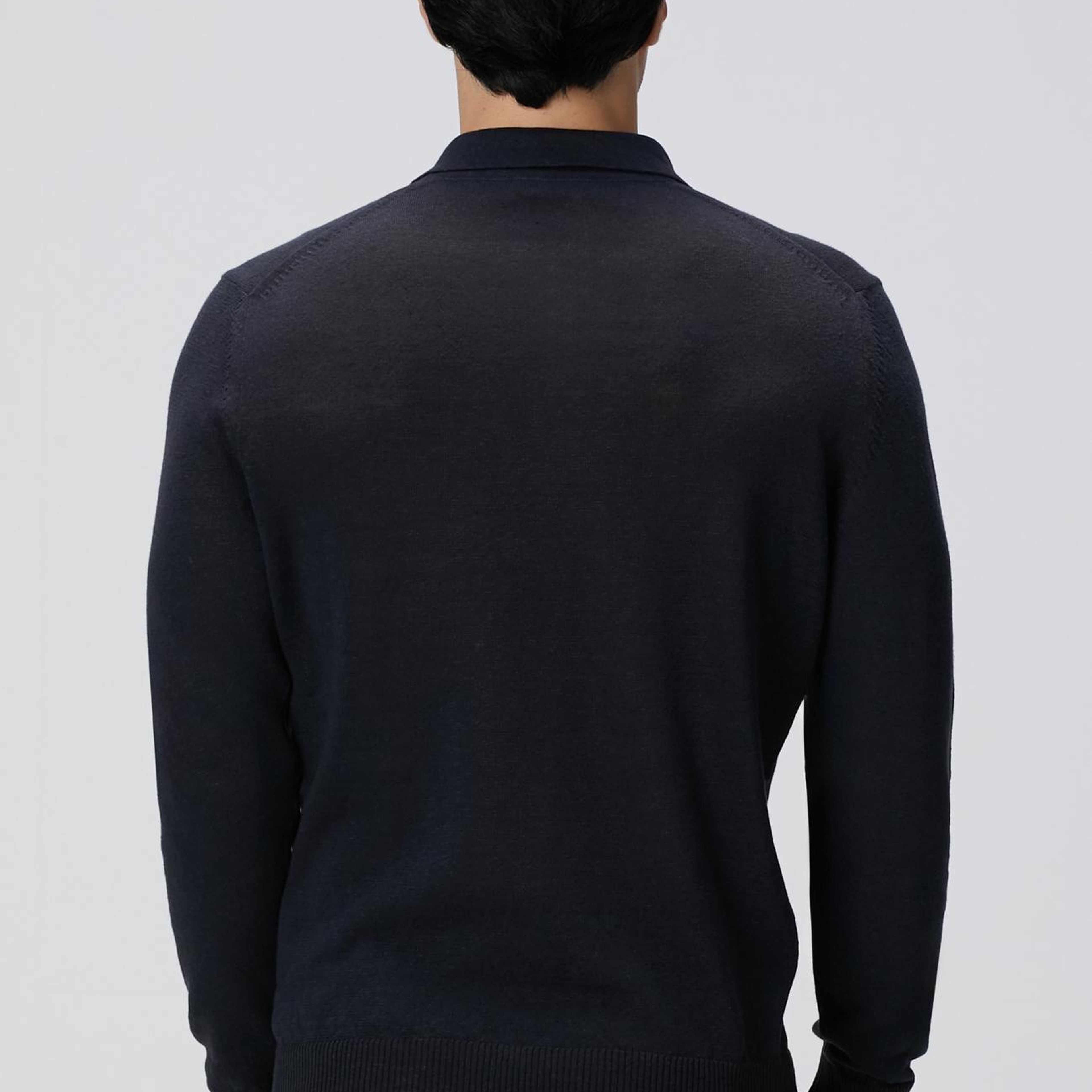 Network Erkek Lacivert Polo Yaka Keten Karışımlı Triko Kazak