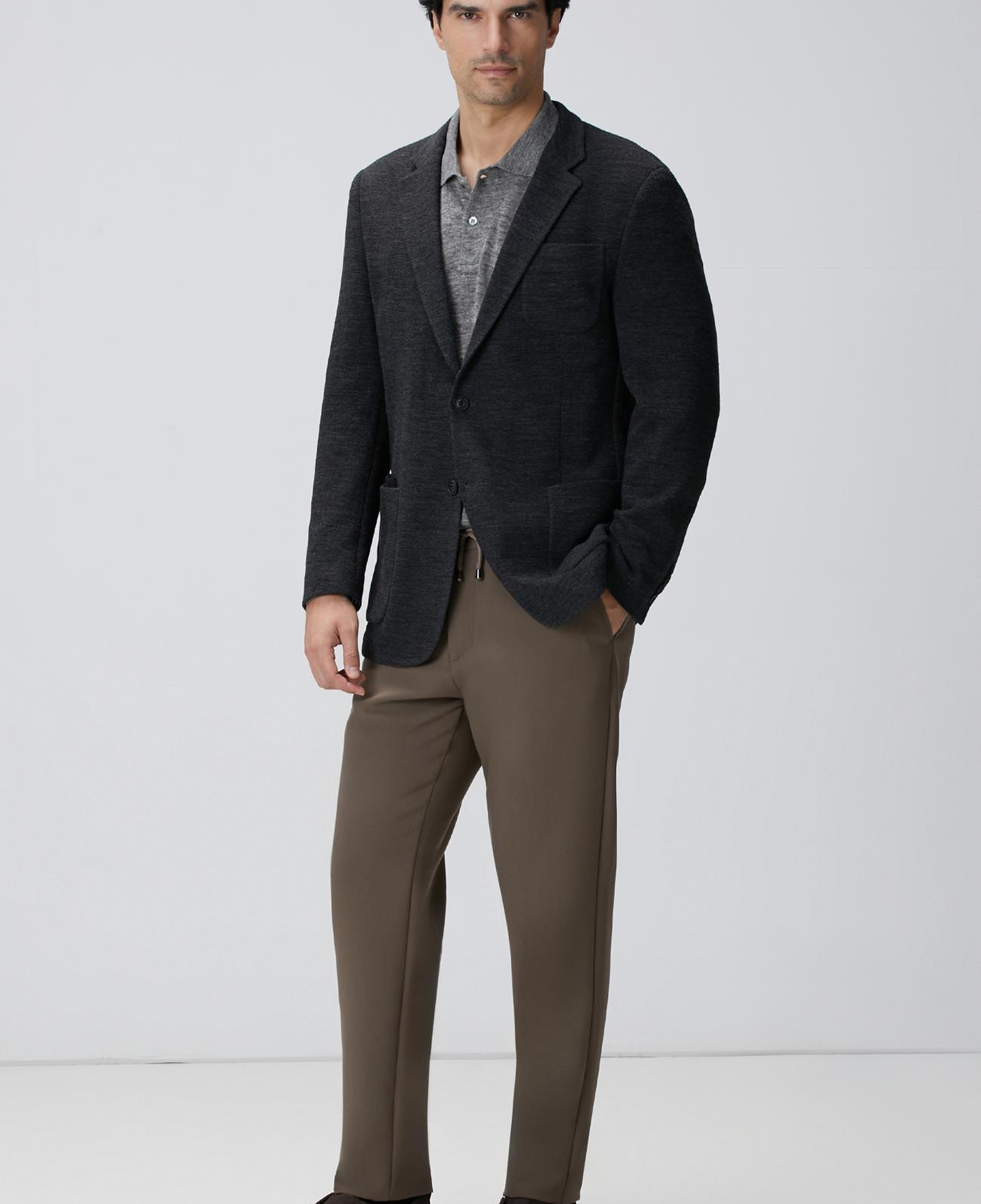 Network Erkek Gri Melanj Polo Yaka Keten Karışımlı Triko Kazak