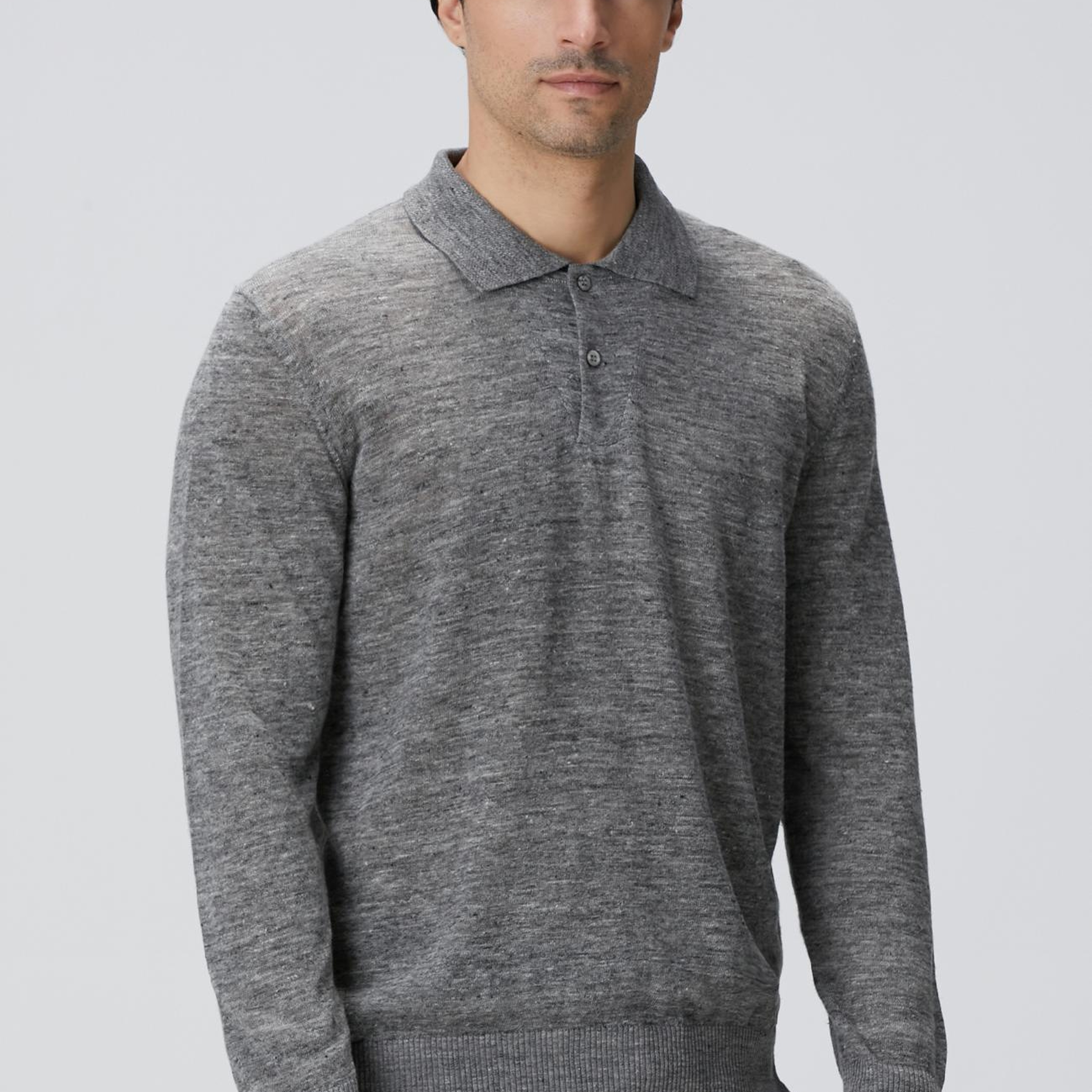 Network Erkek Gri Melanj Polo Yaka Keten Karışımlı Triko Kazak