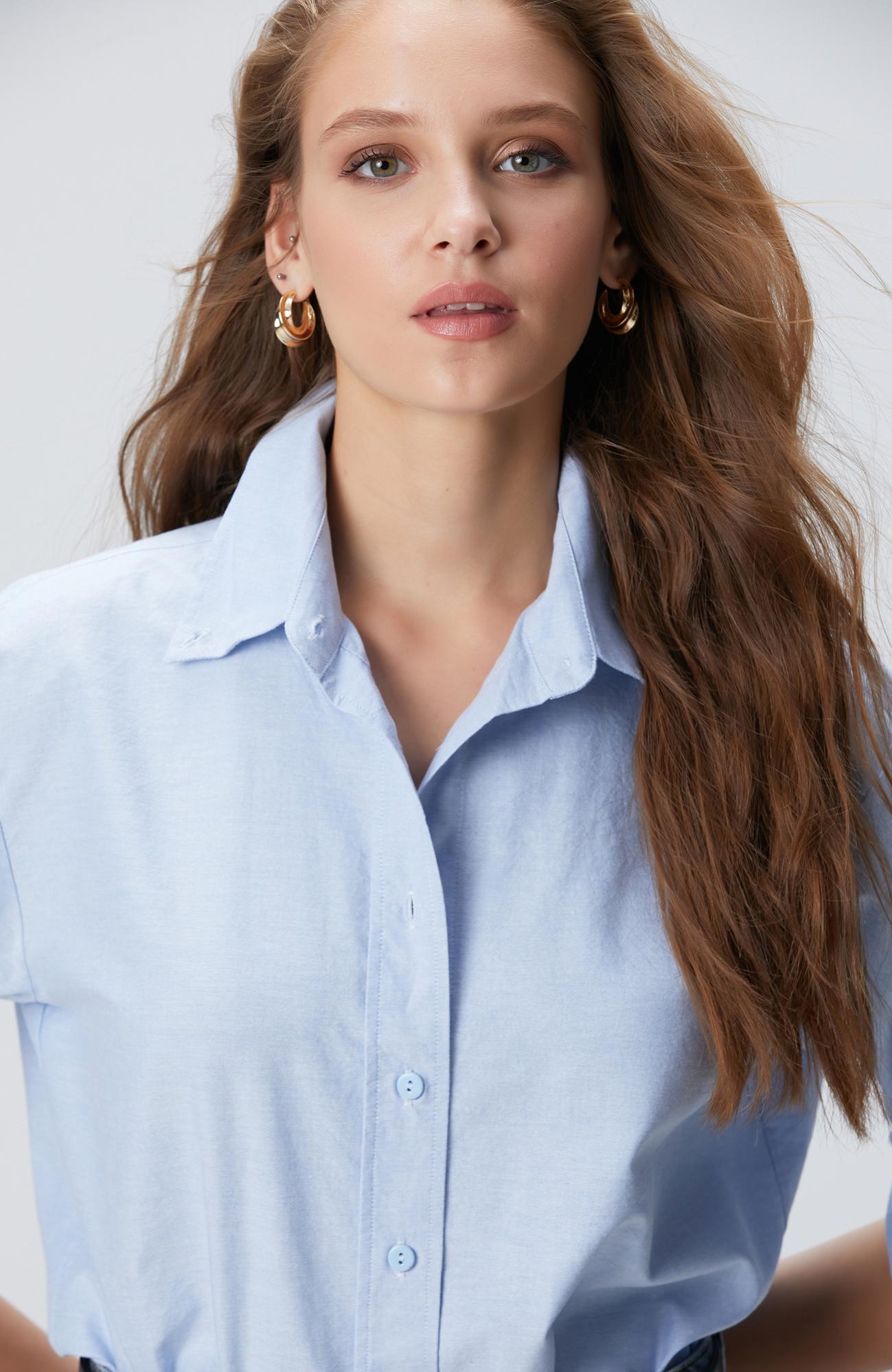 Network Kadın Açık Mavi Oxford Gömlek
