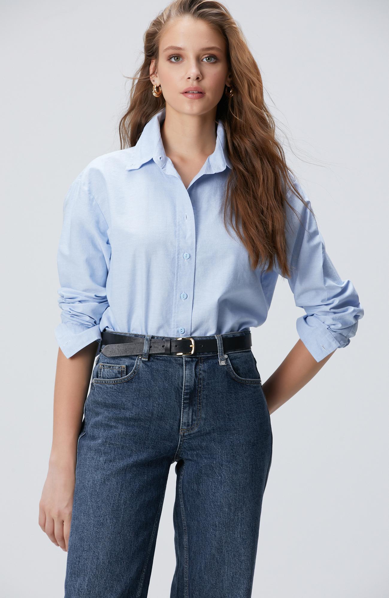 Network Kadın Açık Mavi Oxford Gömlek