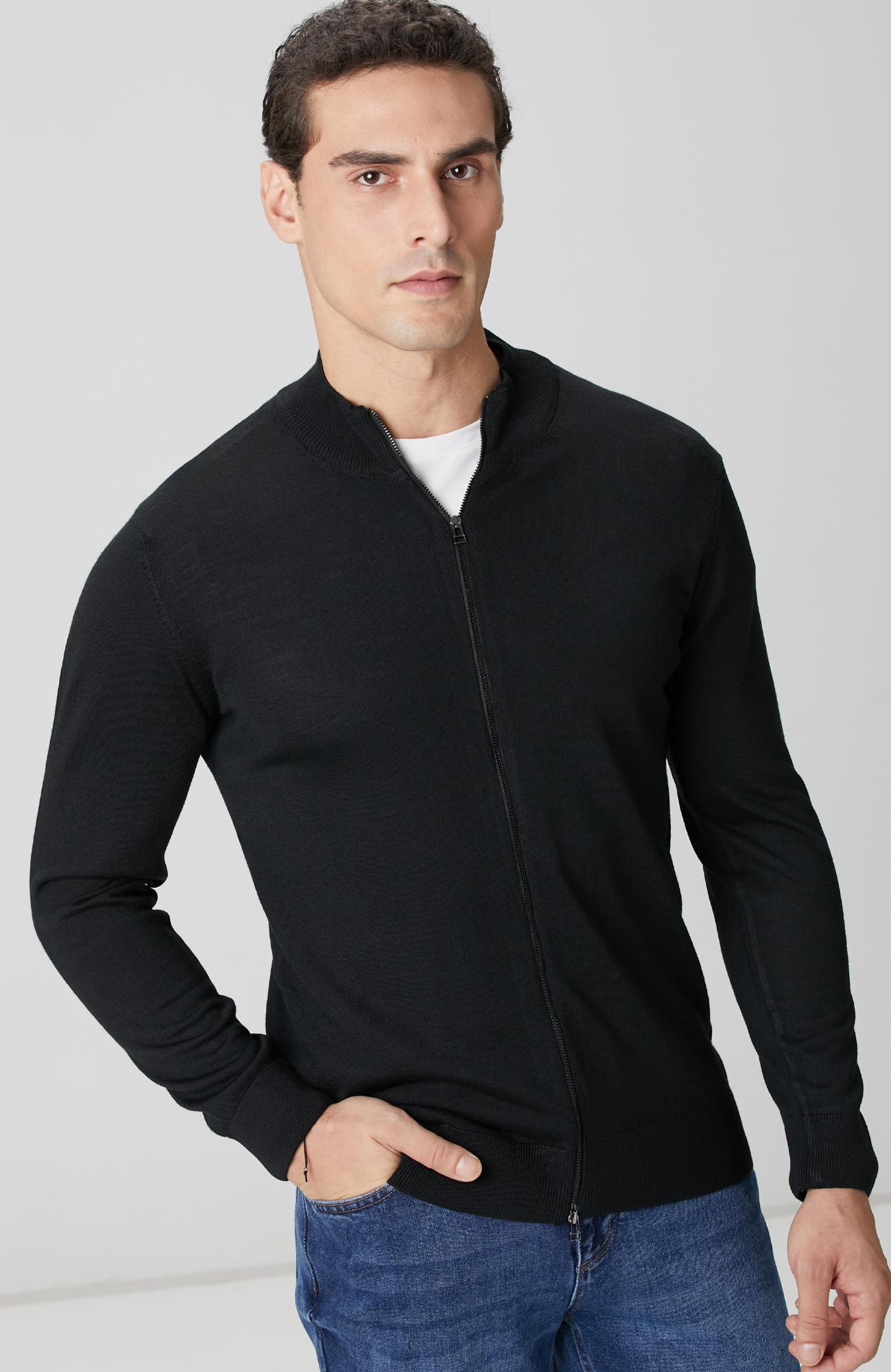 Network Erkek Siyah Yün Karışımlı Triko Hırka