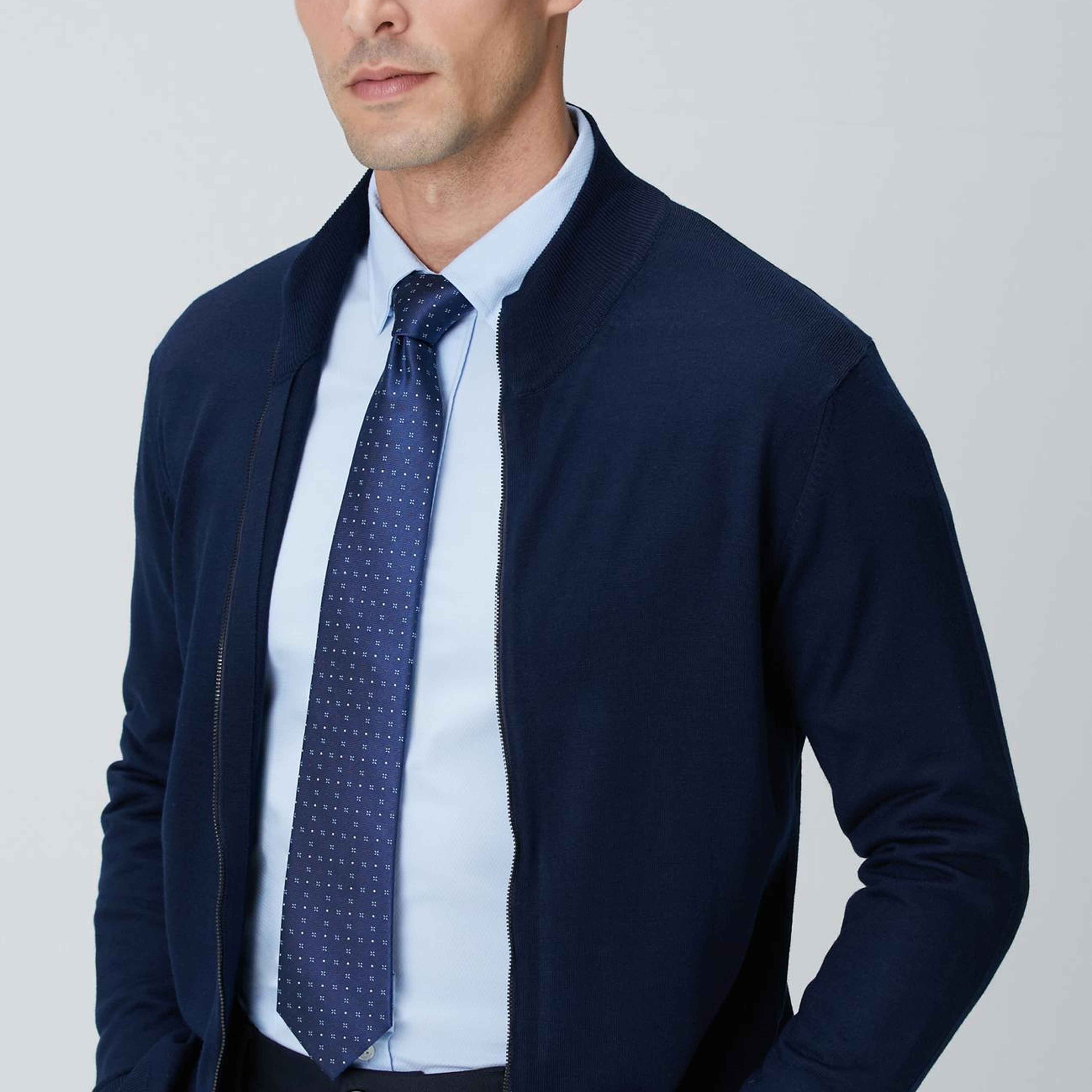 Network Erkek Lacivert Yün Karışımlı Triko Hırka