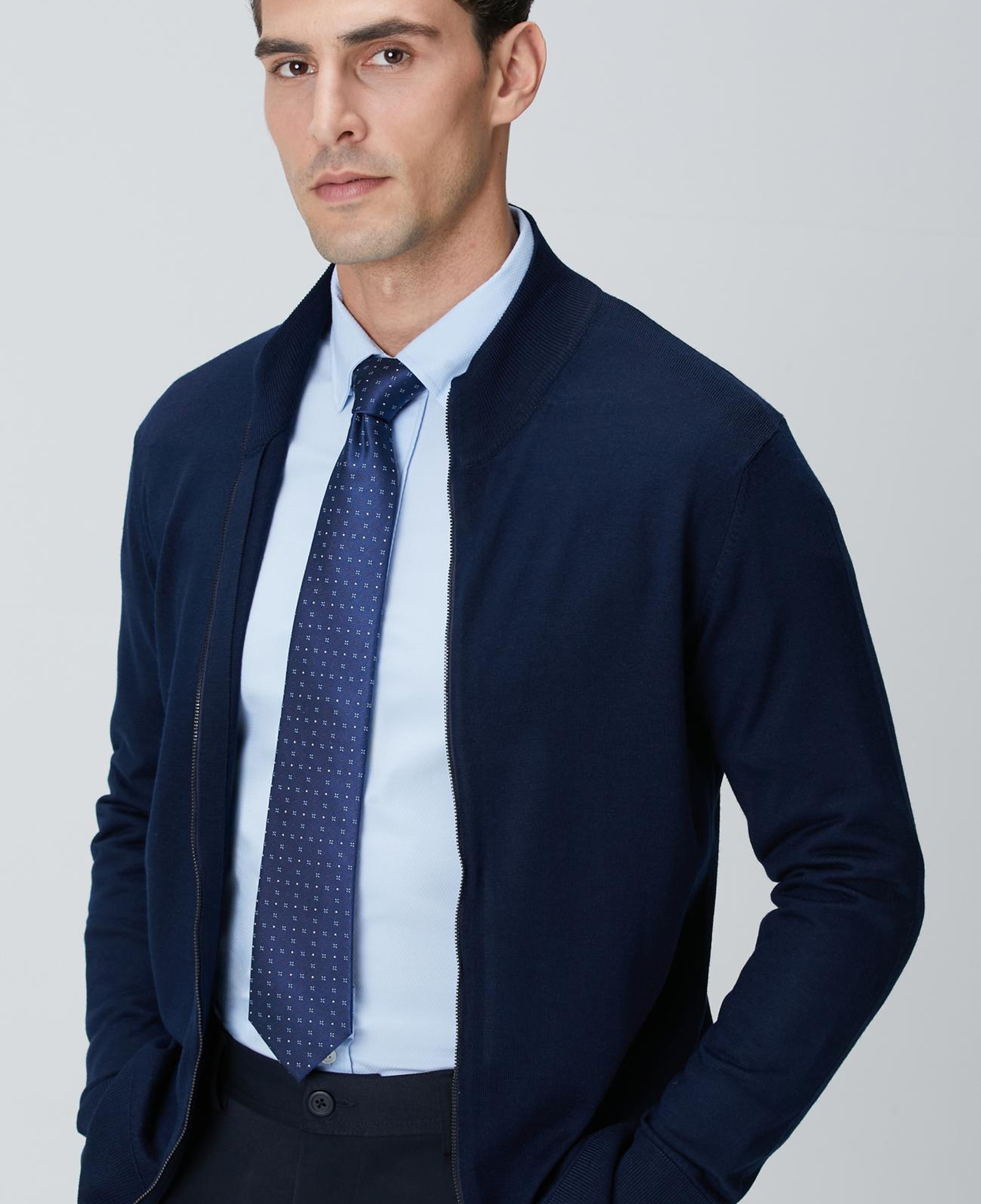 Network Erkek Lacivert Yün Karışımlı Triko Hırka