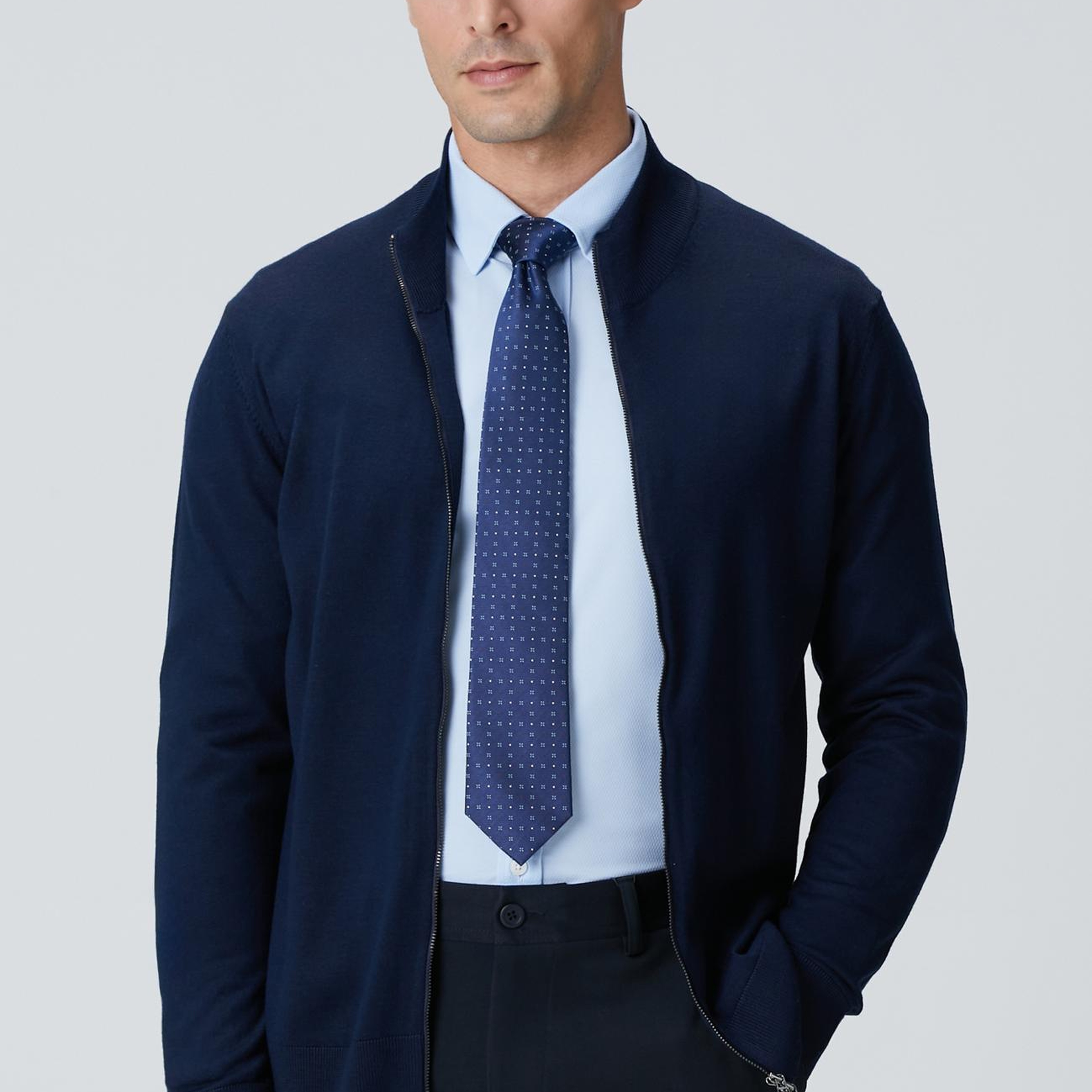 Network Erkek Lacivert Yün Karışımlı Triko Hırka