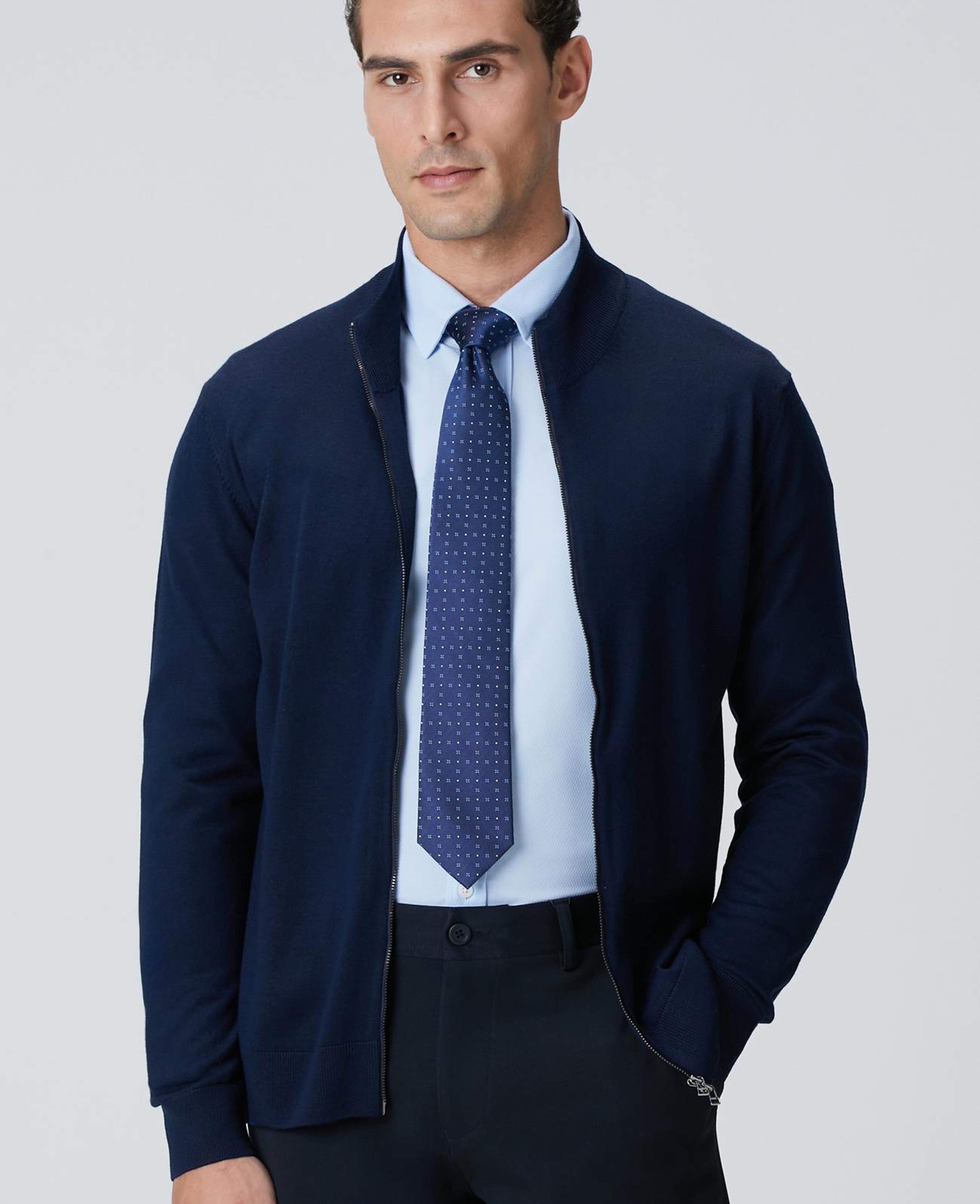 Network Erkek Lacivert Yün Karışımlı Triko Hırka