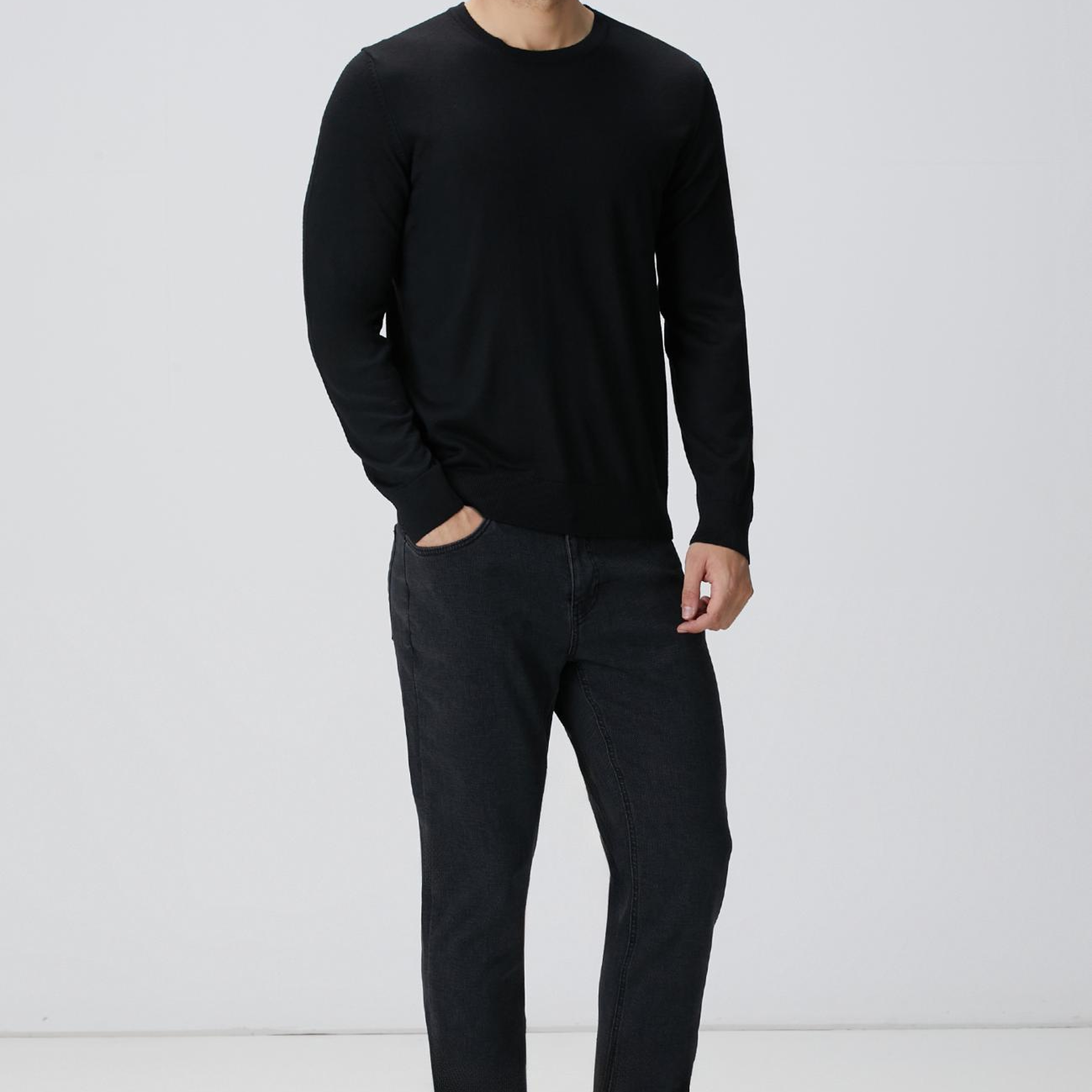 Network Erkek Siyah Yün Karışımlı Triko Kazak