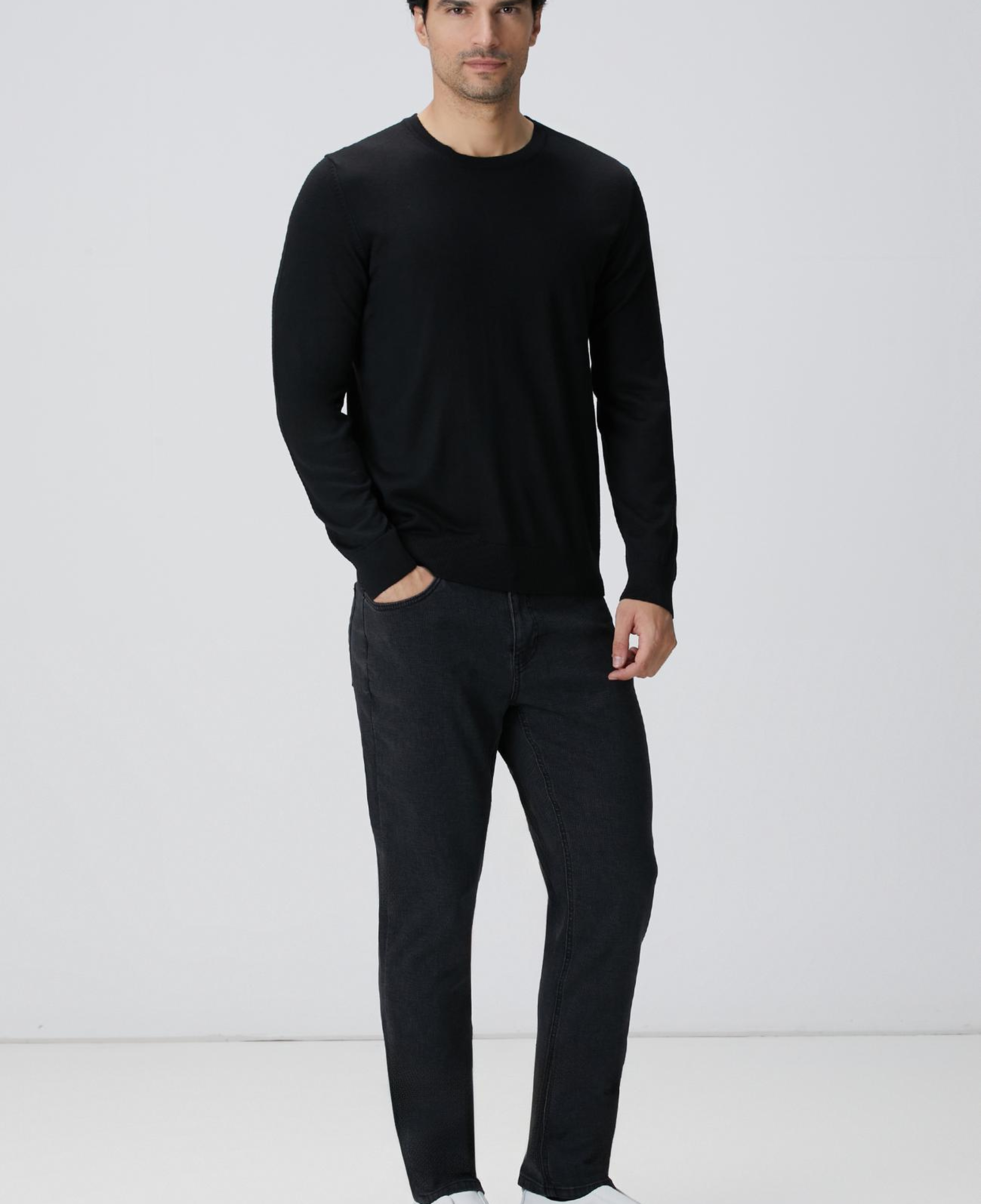 Network Erkek Siyah Yün Karışımlı Triko Kazak