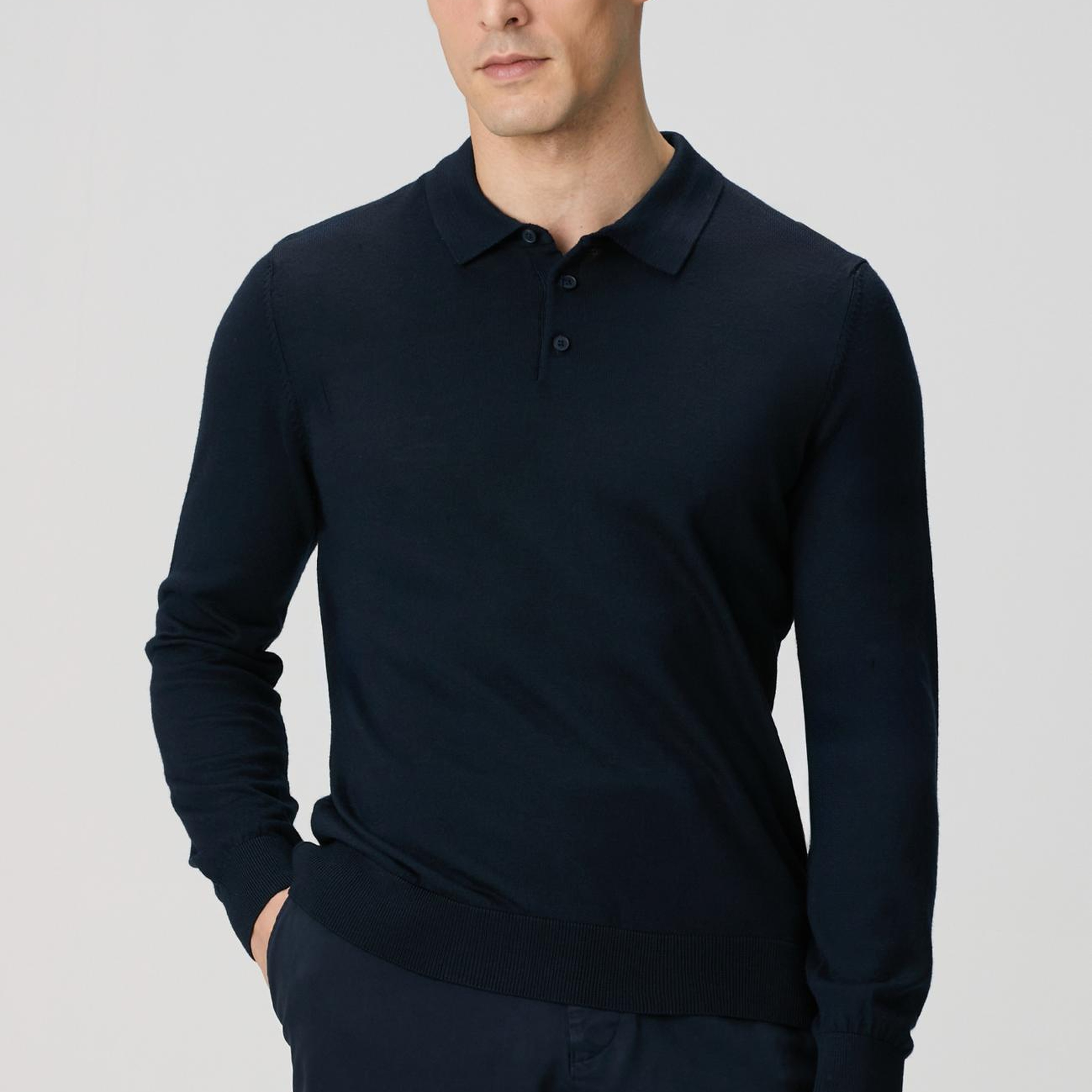 Network Erkek Lacivert Polo Yaka Yün Karışımlı Triko Kazak