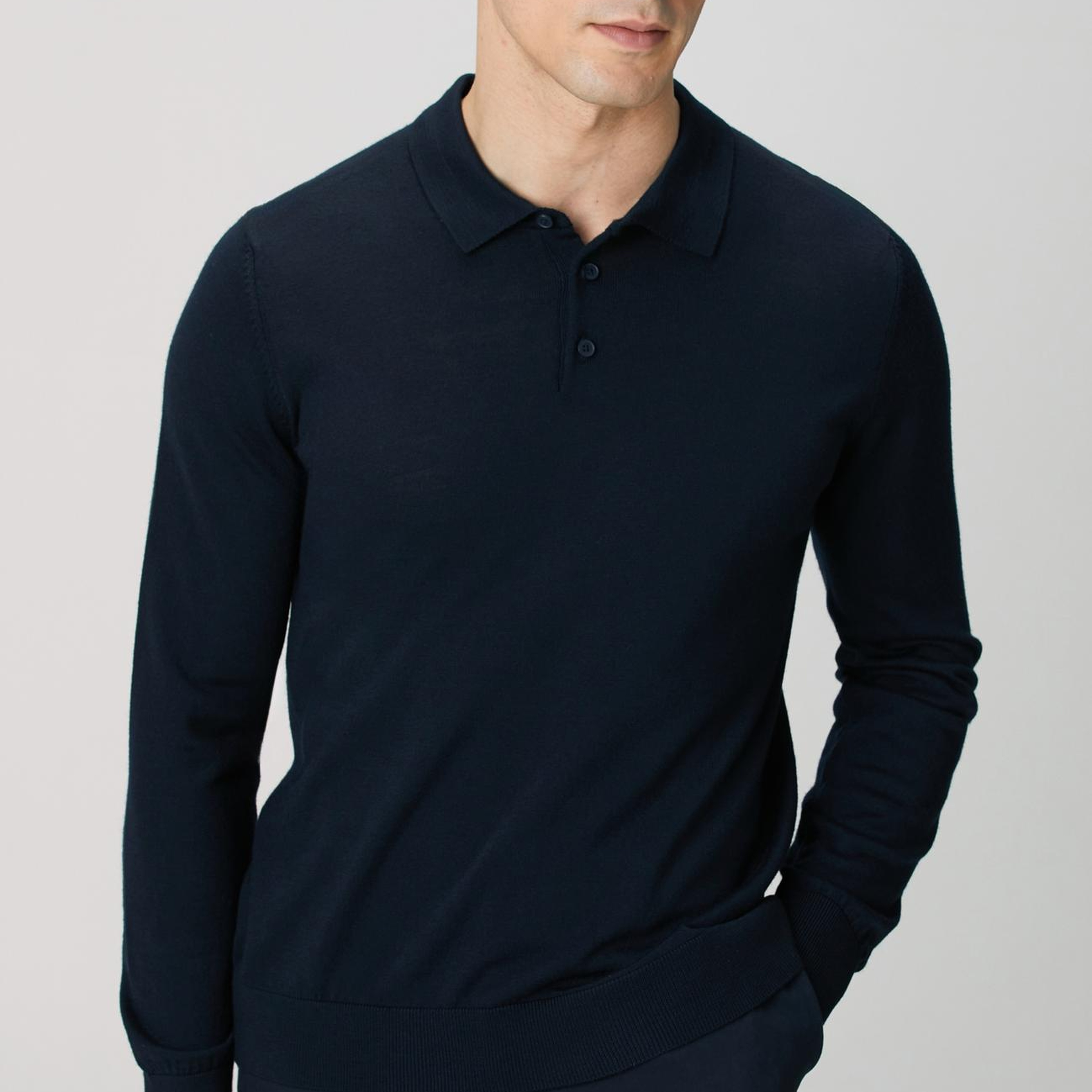 Network Erkek Lacivert Polo Yaka Yün Karışımlı Triko Kazak