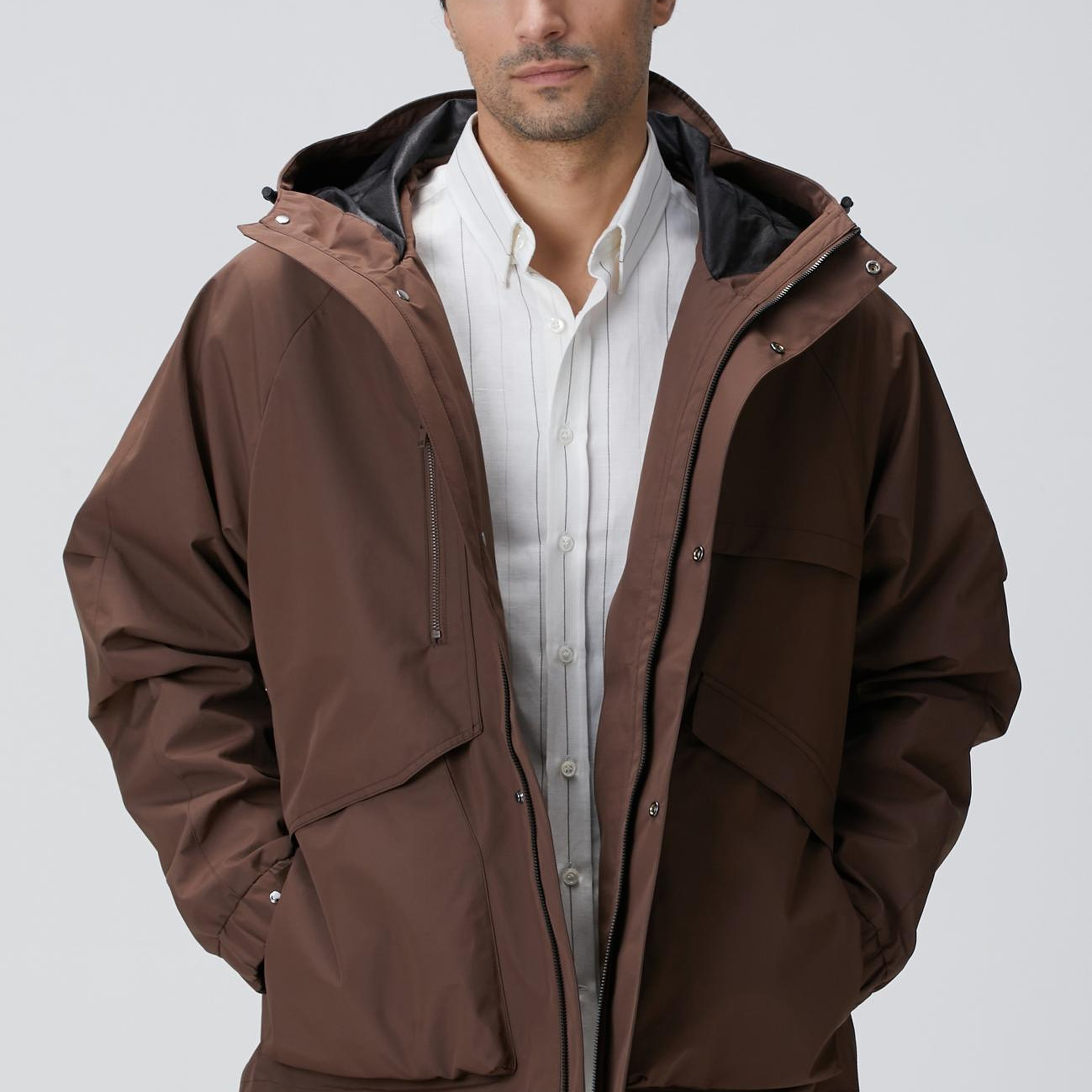 Network Erkek Kahverengi Kapüşonlu İnce Mont