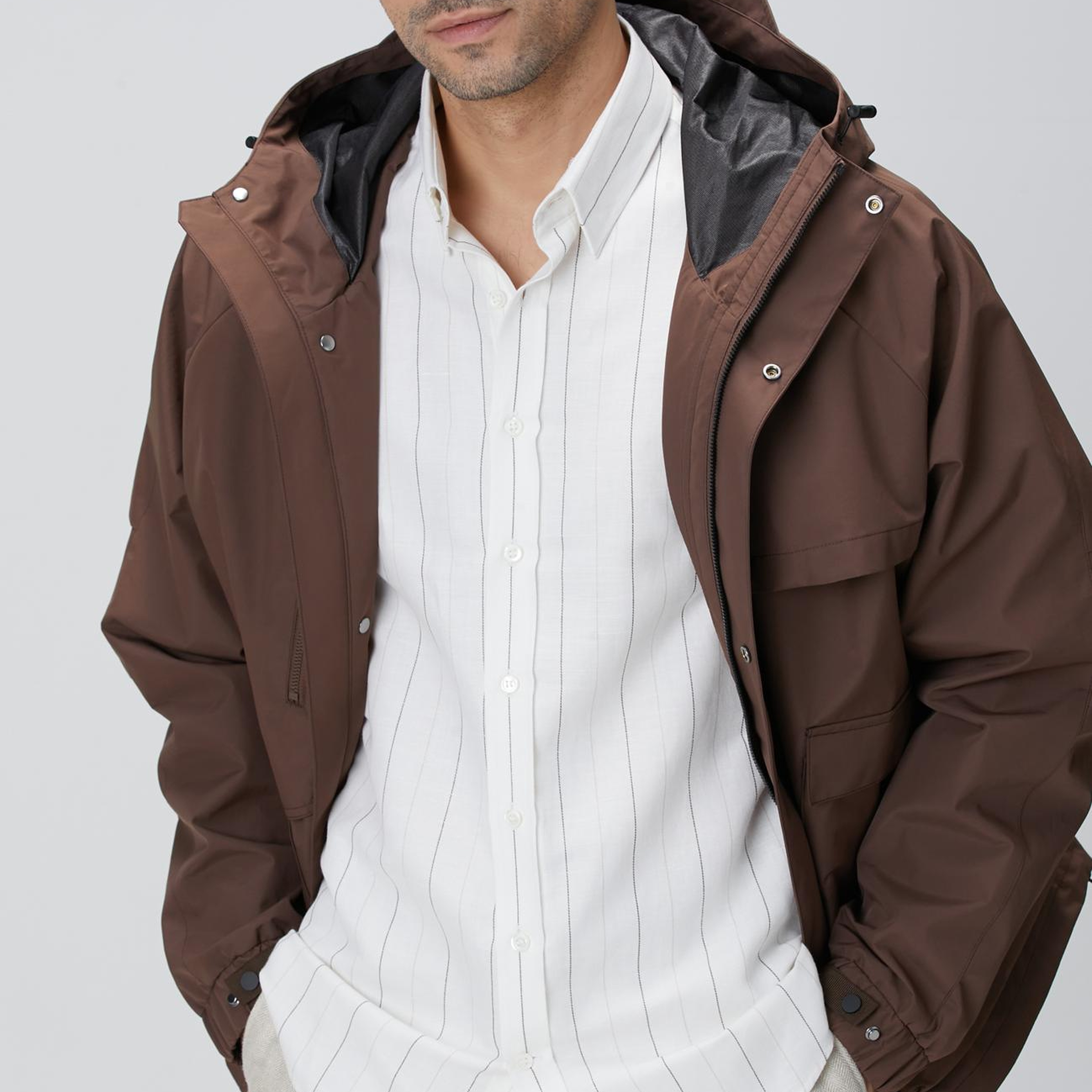 Network Erkek Kahverengi Kapüşonlu İnce Mont