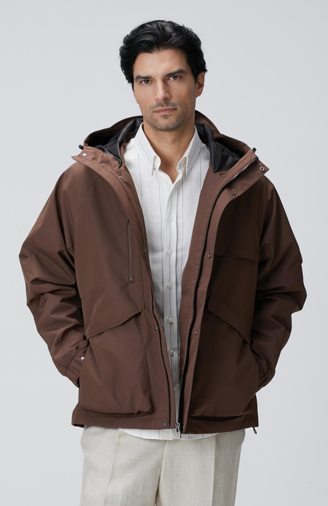 Network Erkek Kahverengi Kapüşonlu İnce Mont