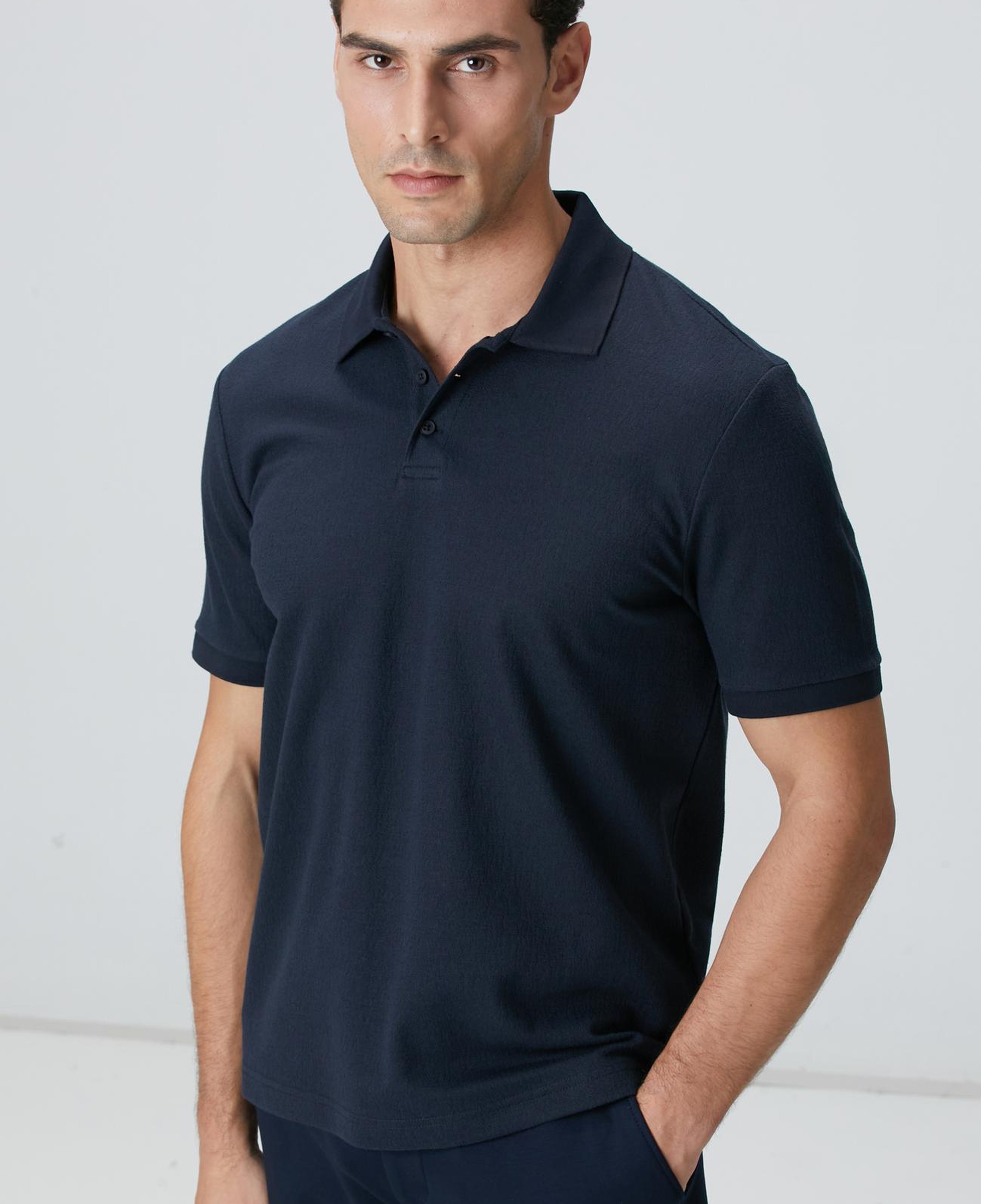 Network Erkek Lacivert Polo Yaka Düğmeli Jakarlı T-shirt