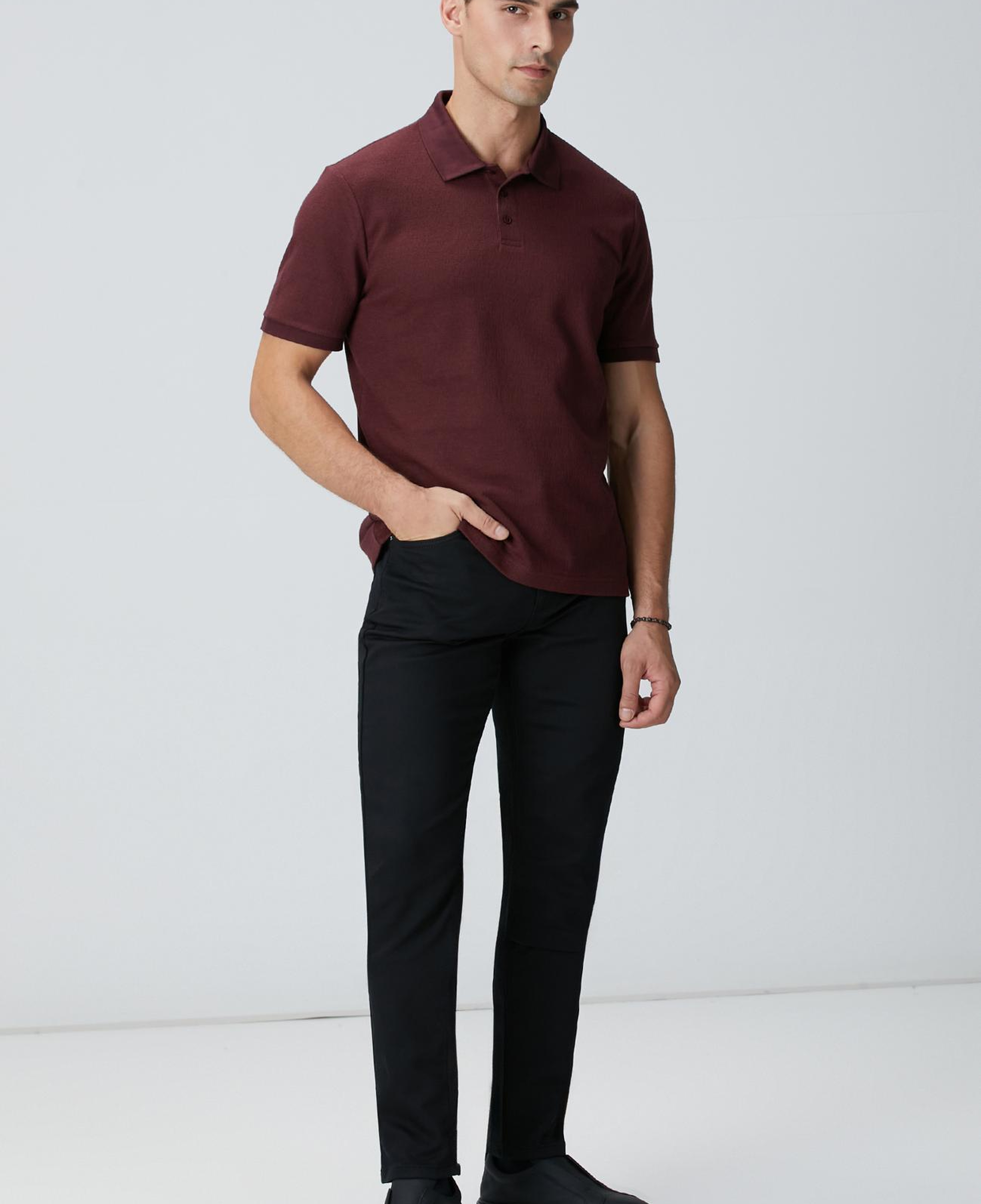 Network Erkek Bordo Polo Yaka Düğmeli Jakarlı T-shirt