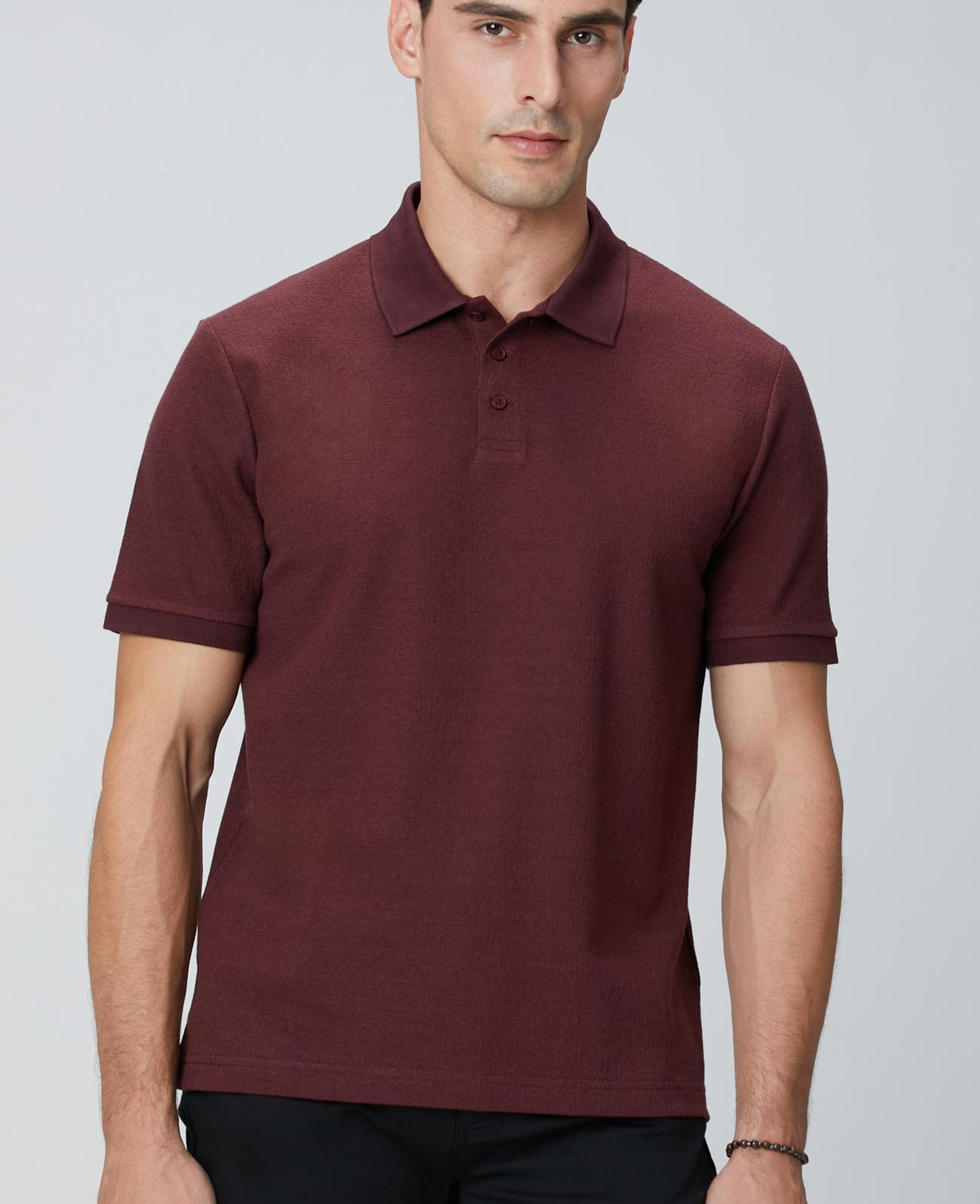 Network Erkek Bordo Polo Yaka Düğmeli Jakarlı T-shirt