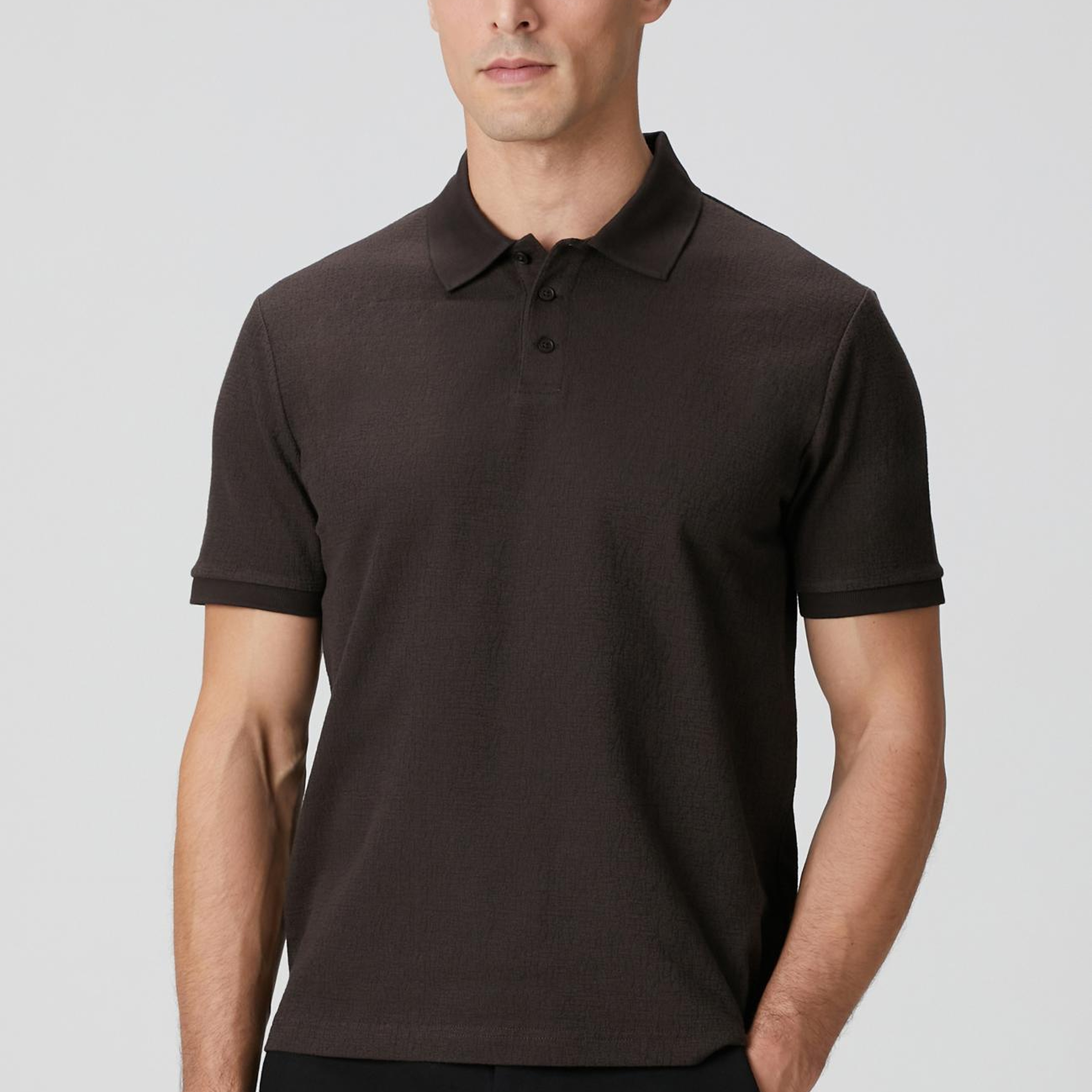 Network Erkek Kahverengi Polo Yaka Düğmeli Jakarlı T-shirt