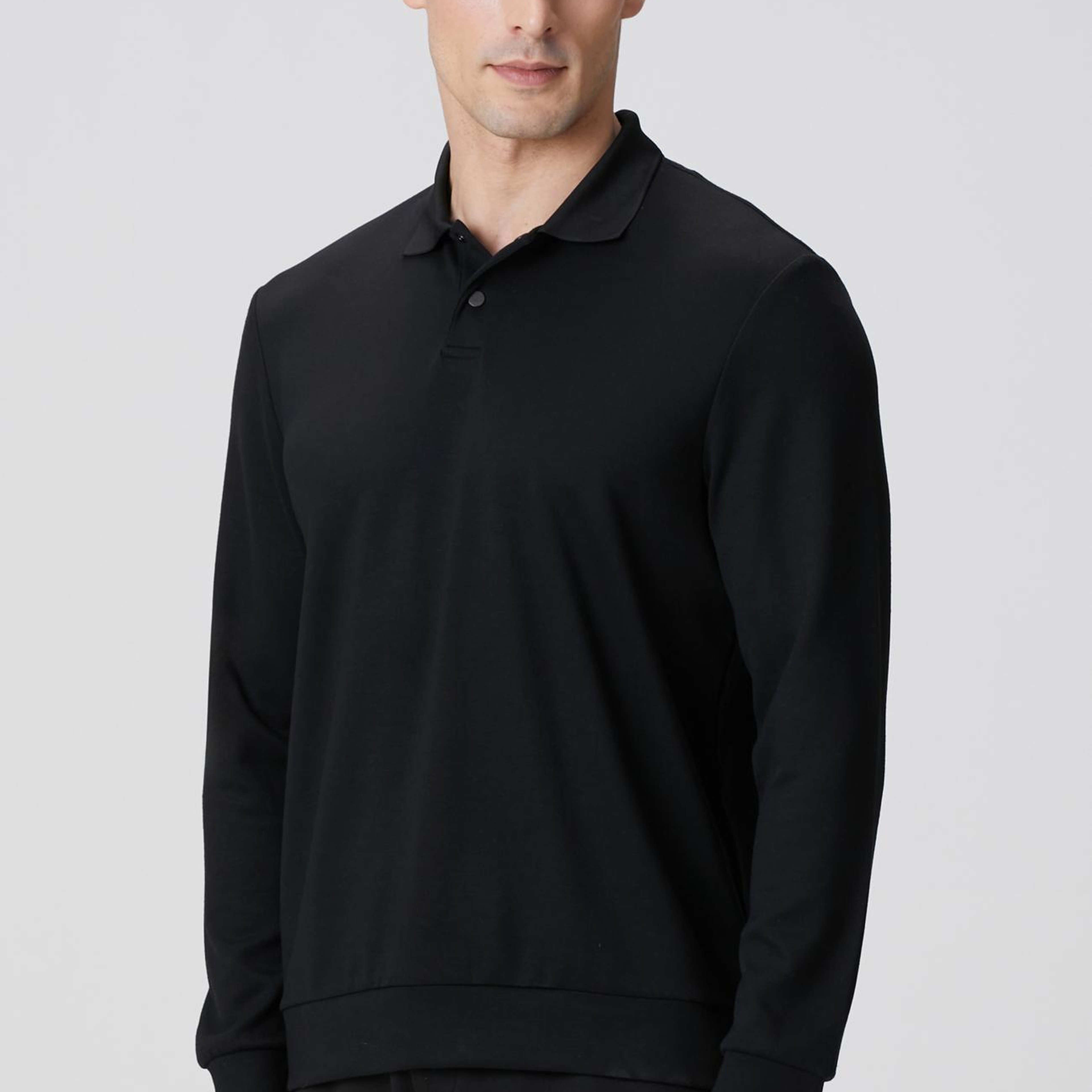 Network Erkek Siyah Polo Yaka Çıtçıtlı Sweatshirt