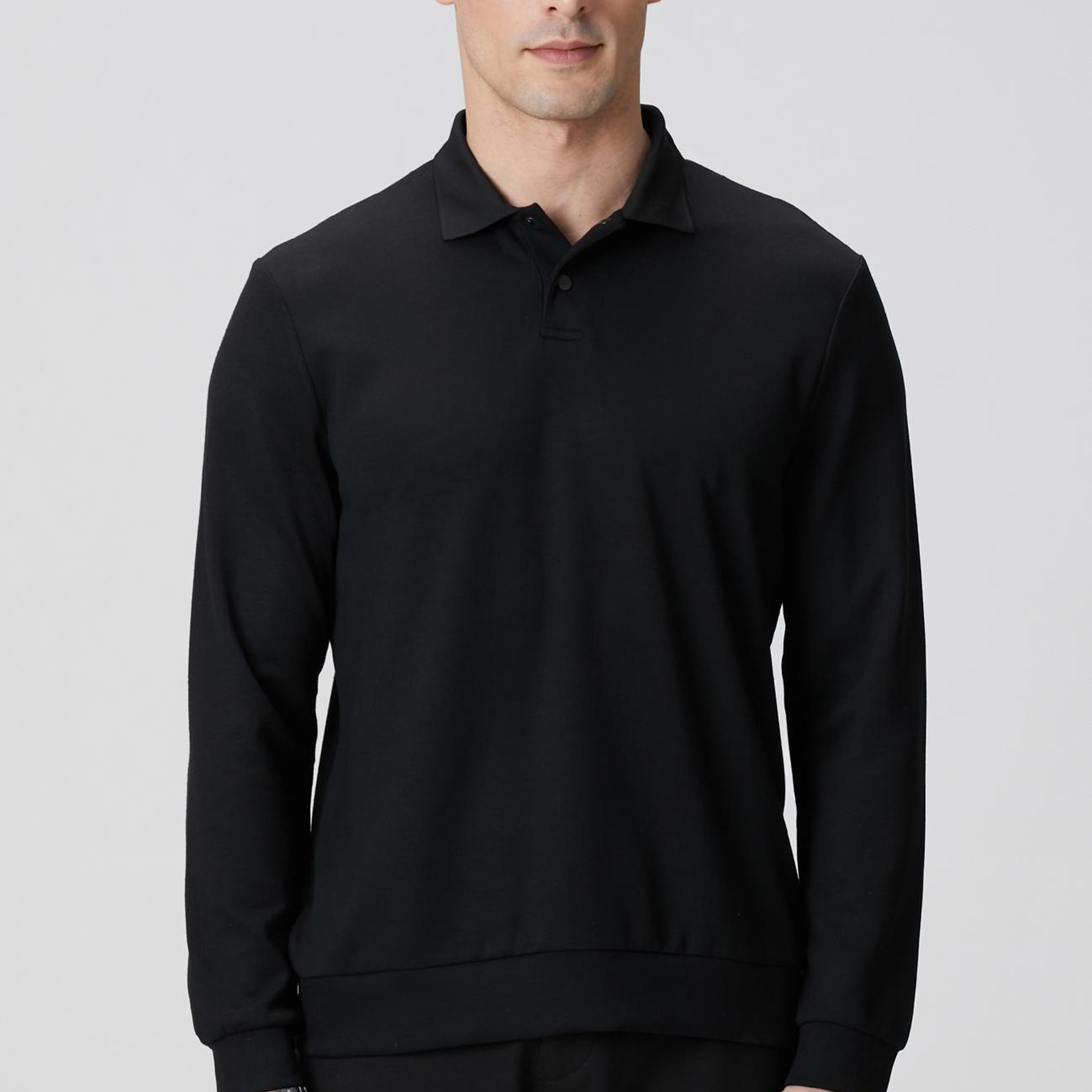 Network Erkek Siyah Polo Yaka Çıtçıtlı Sweatshirt