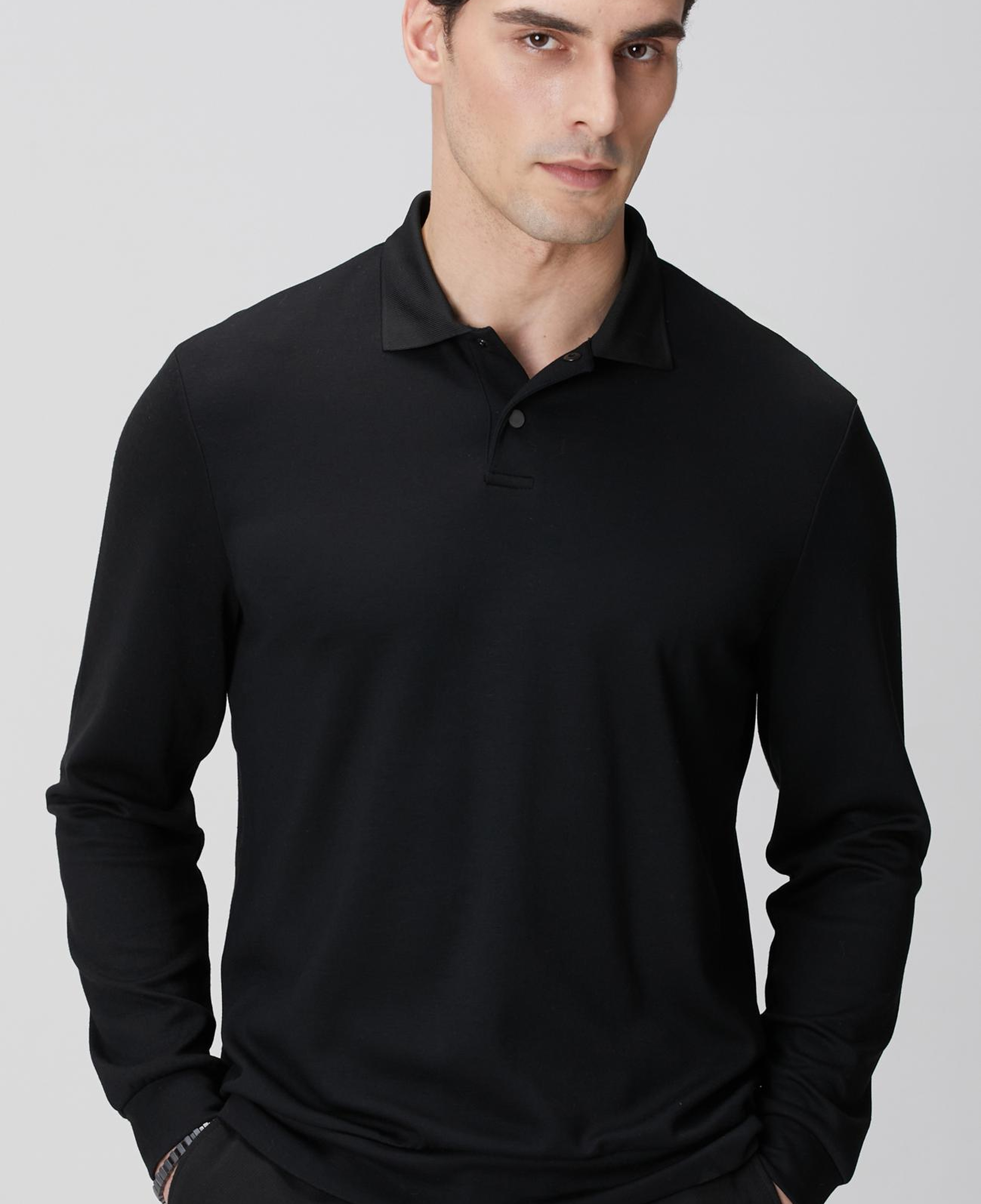 Network Erkek Siyah Polo Yaka Çıtçıtlı Sweatshirt