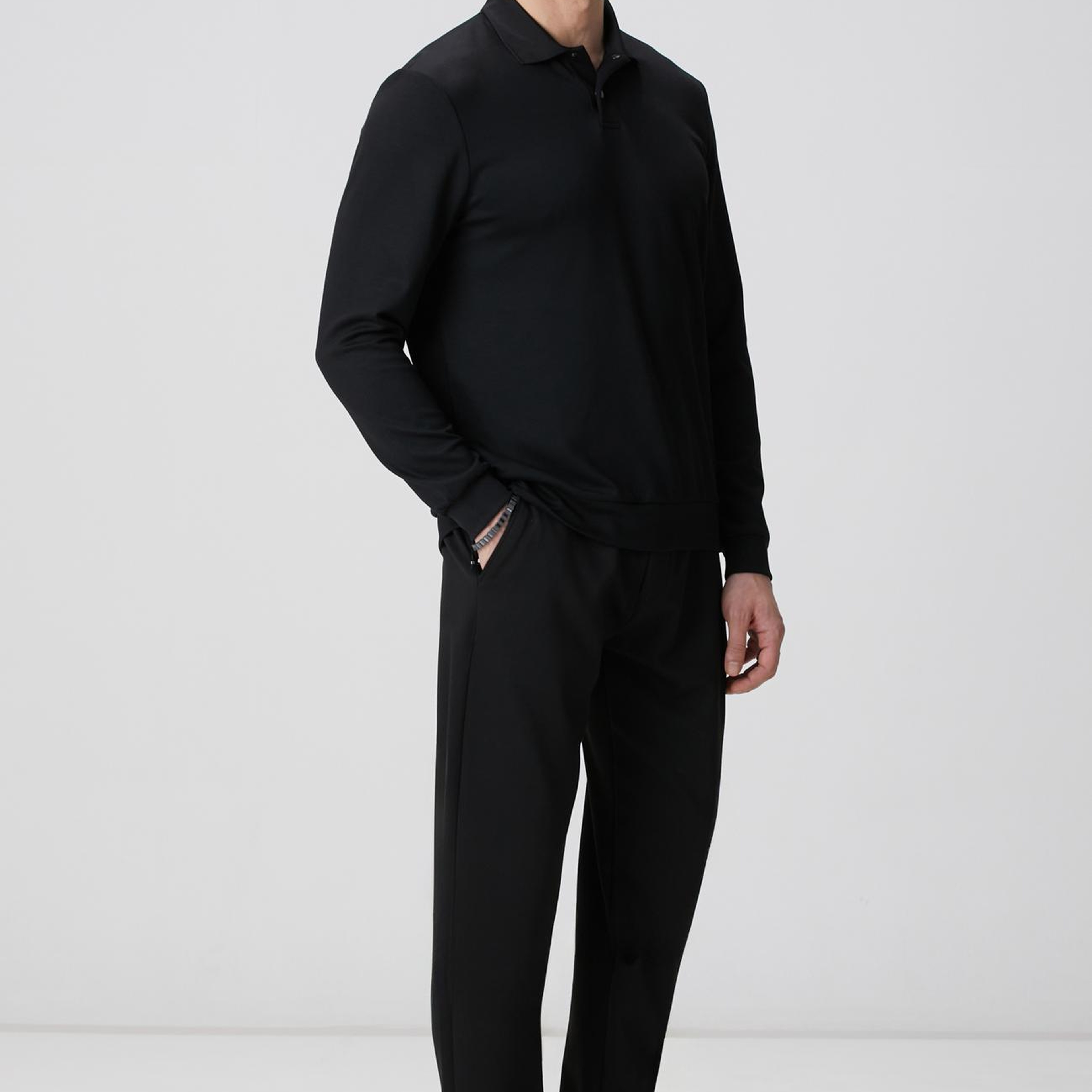 Network Erkek Siyah Polo Yaka Çıtçıtlı Sweatshirt