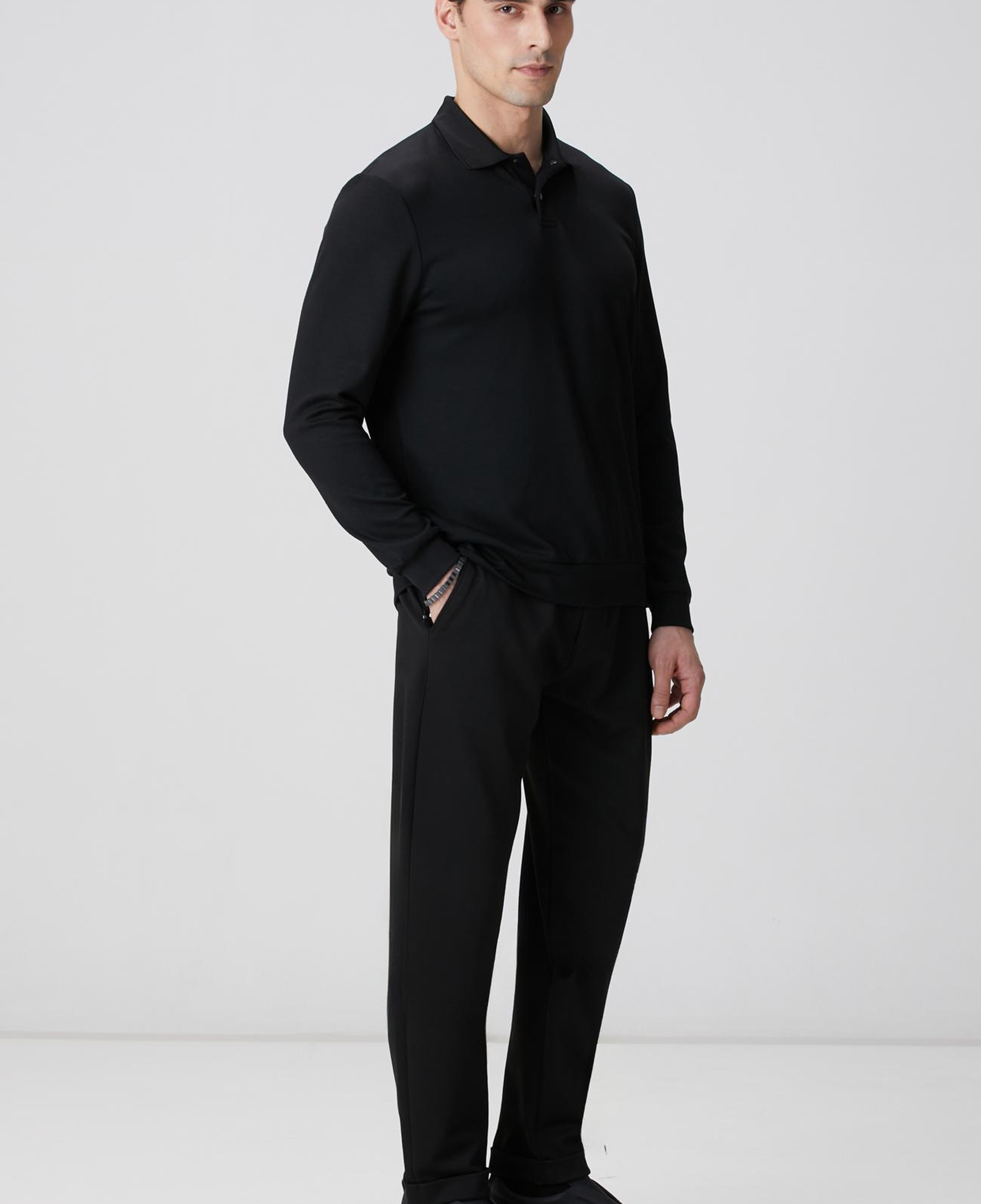 Network Erkek Siyah Polo Yaka Çıtçıtlı Sweatshirt