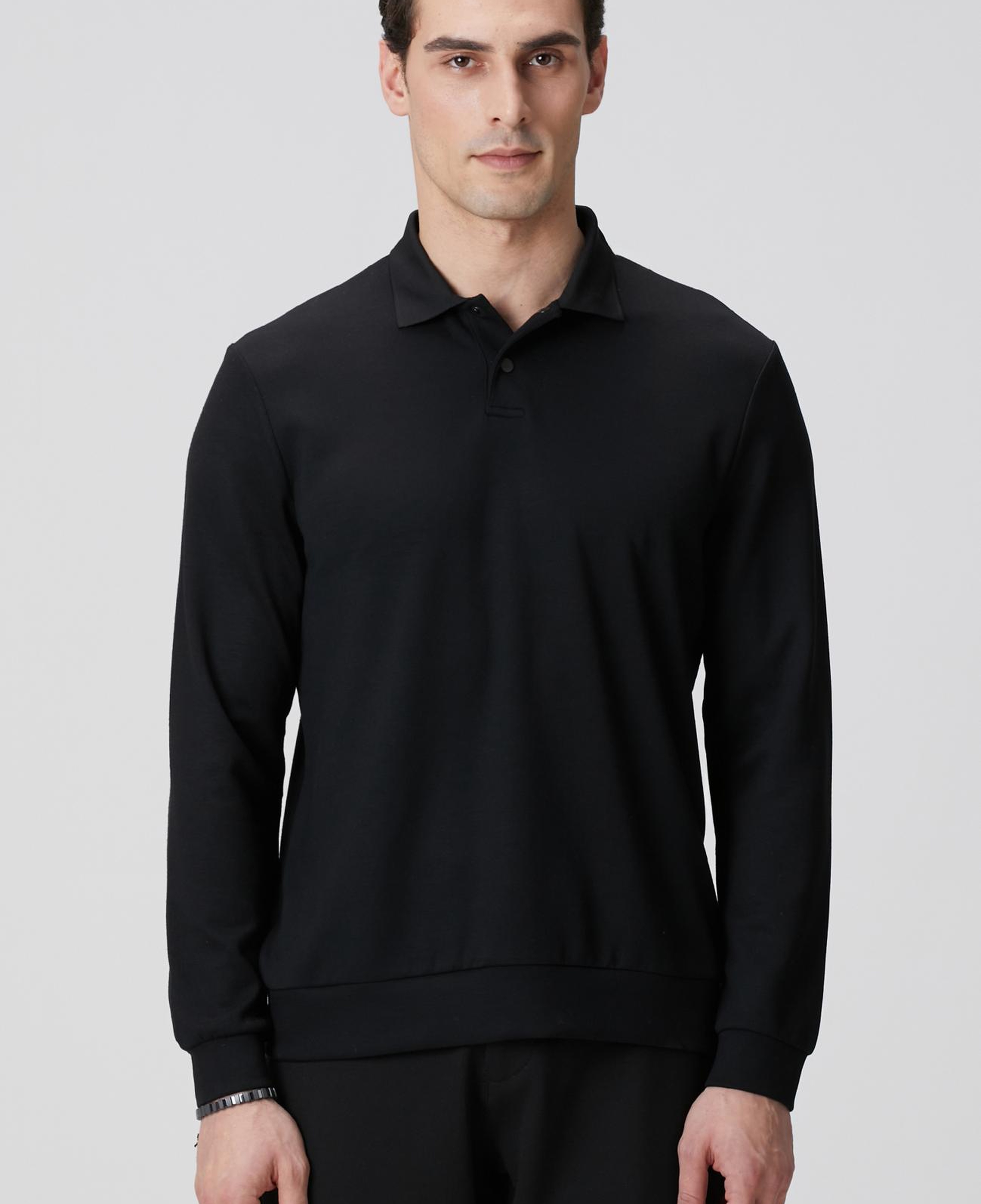 Network Erkek Siyah Polo Yaka Çıtçıtlı Sweatshirt