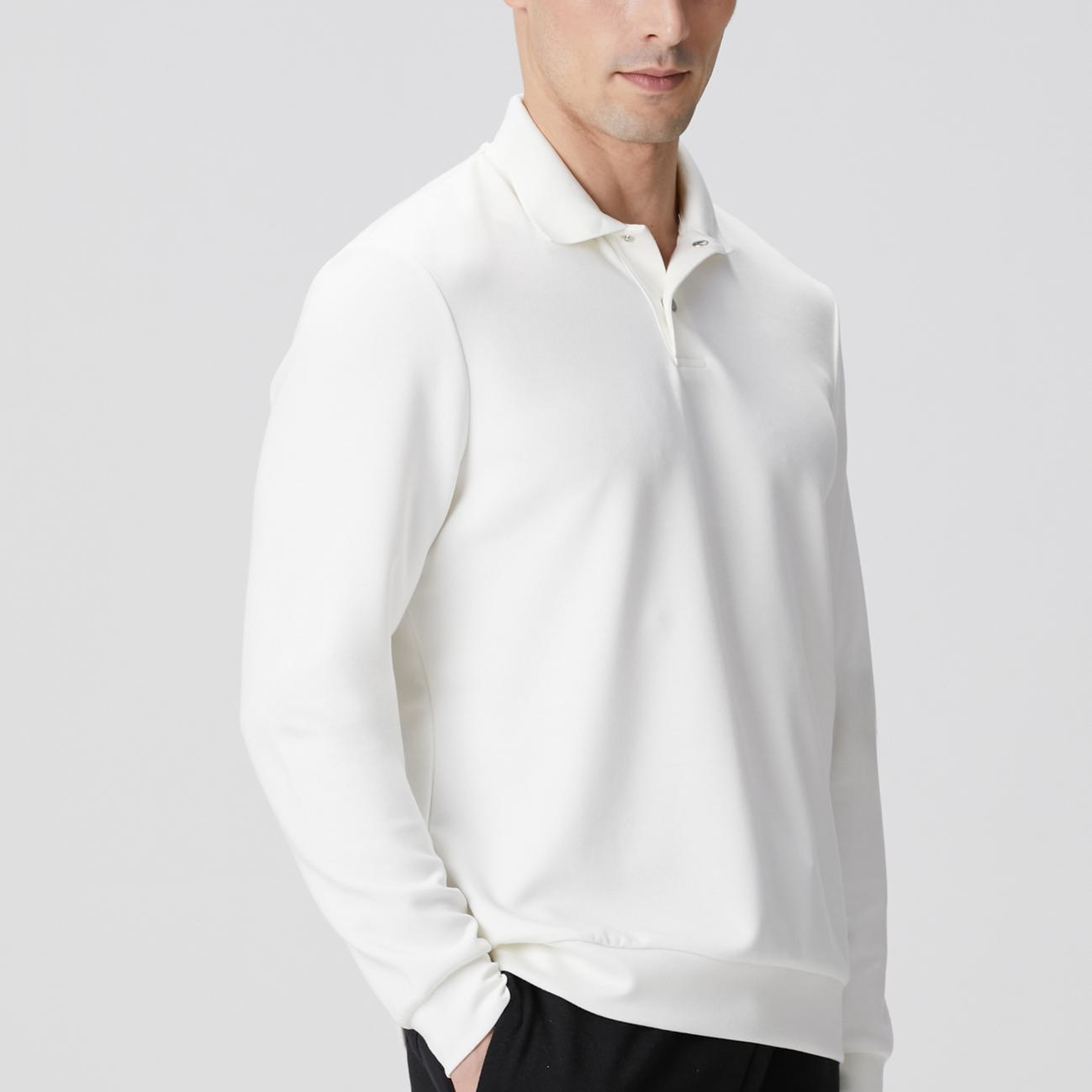 Network Erkek Kırık Beyaz Polo Yaka Çıtçıtlı Sweatshirt