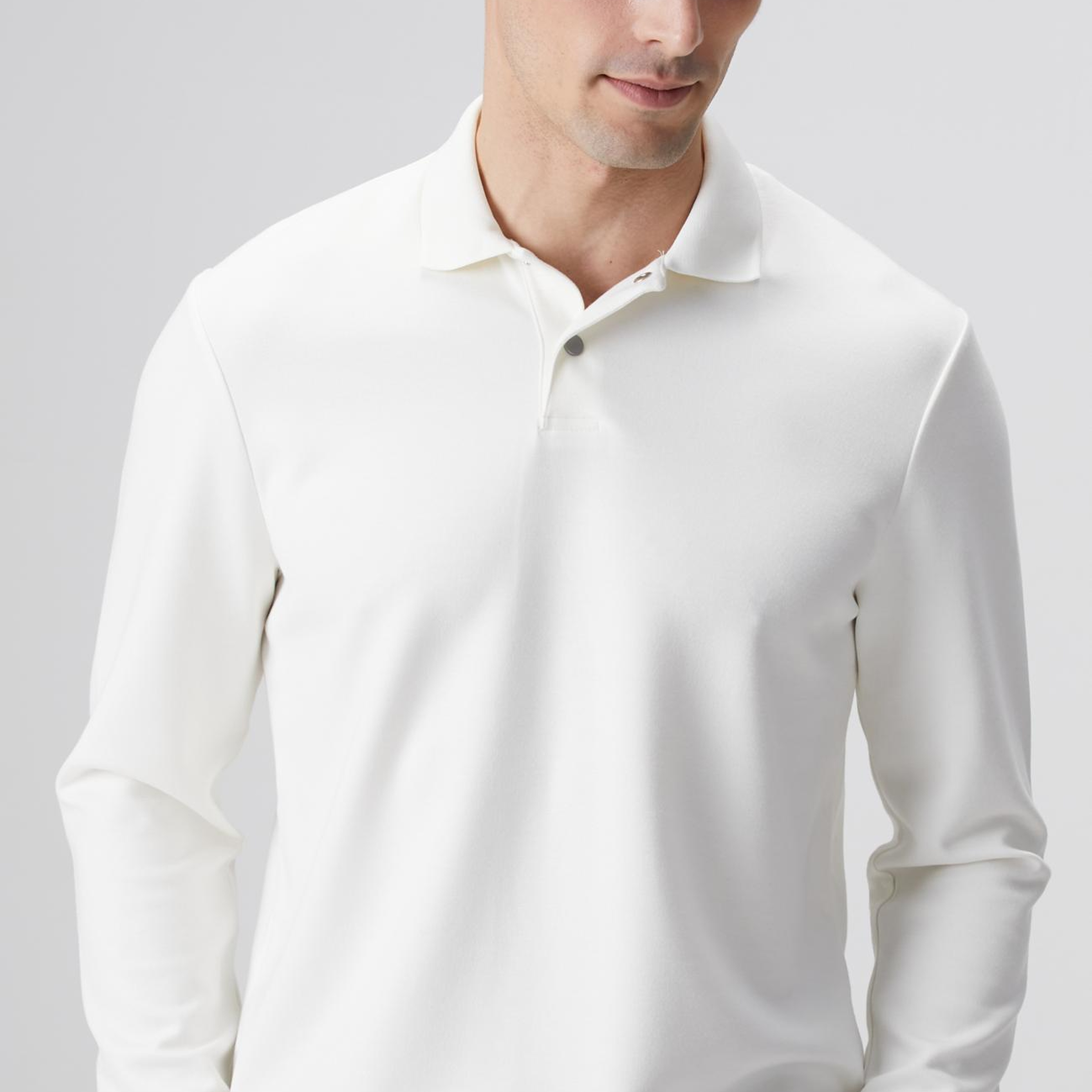 Network Erkek Kırık Beyaz Polo Yaka Çıtçıtlı Sweatshirt