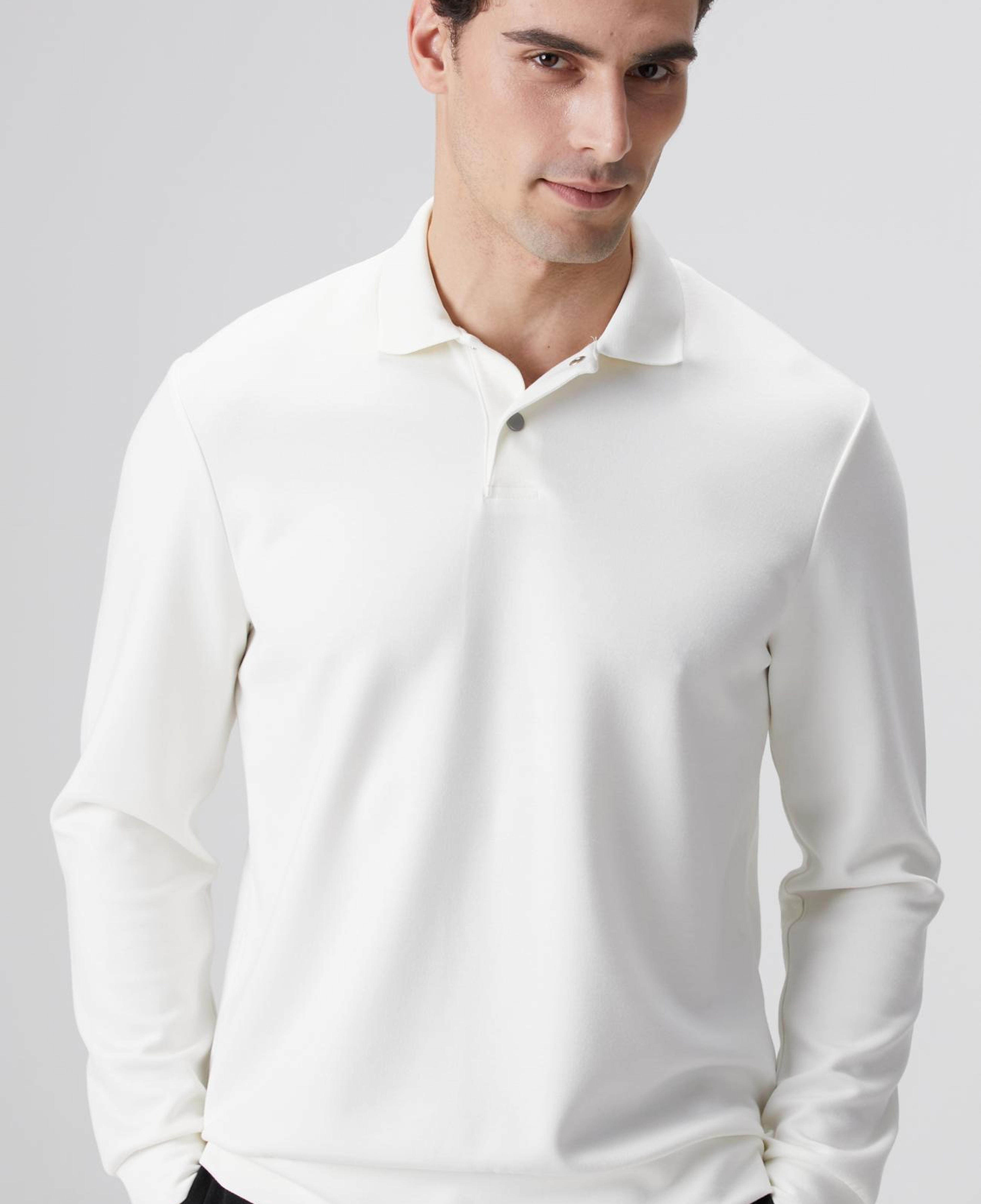 Network Erkek Kırık Beyaz Polo Yaka Çıtçıtlı Sweatshirt