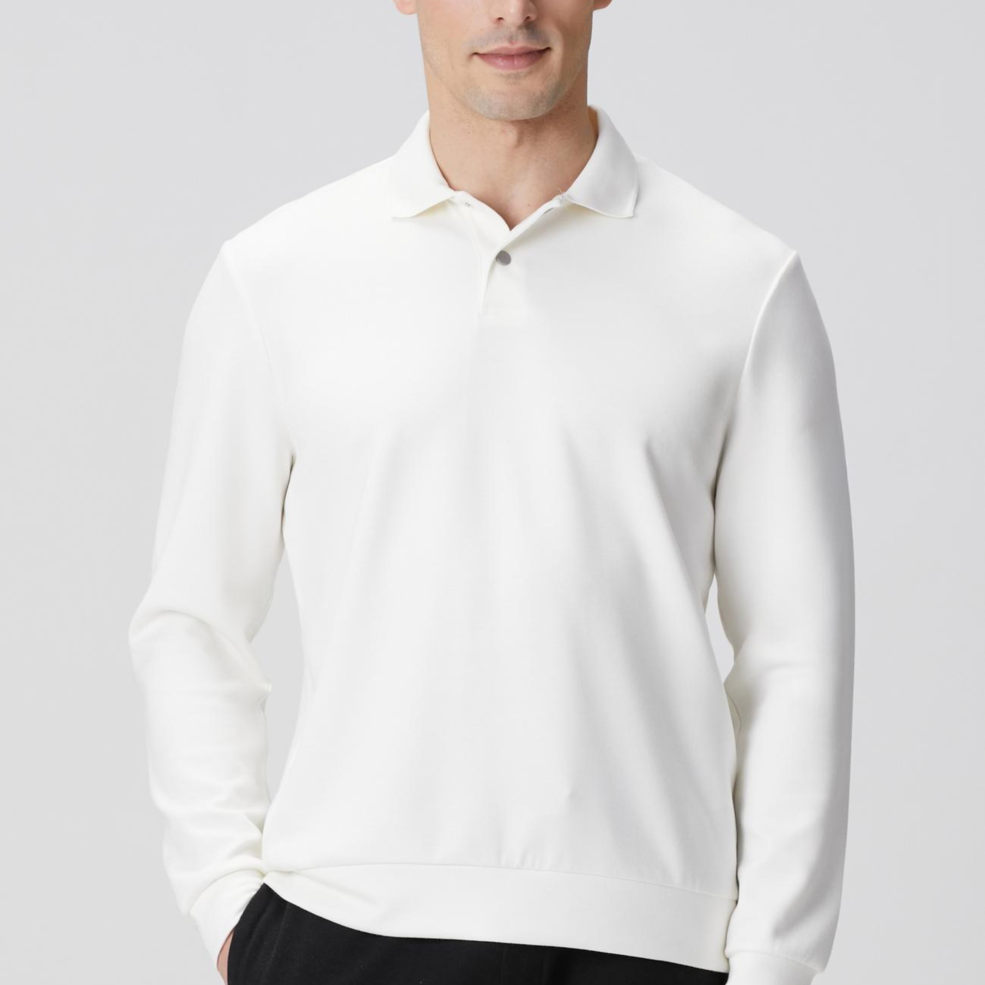 Network Erkek Kırık Beyaz Polo Yaka Çıtçıtlı Sweatshirt