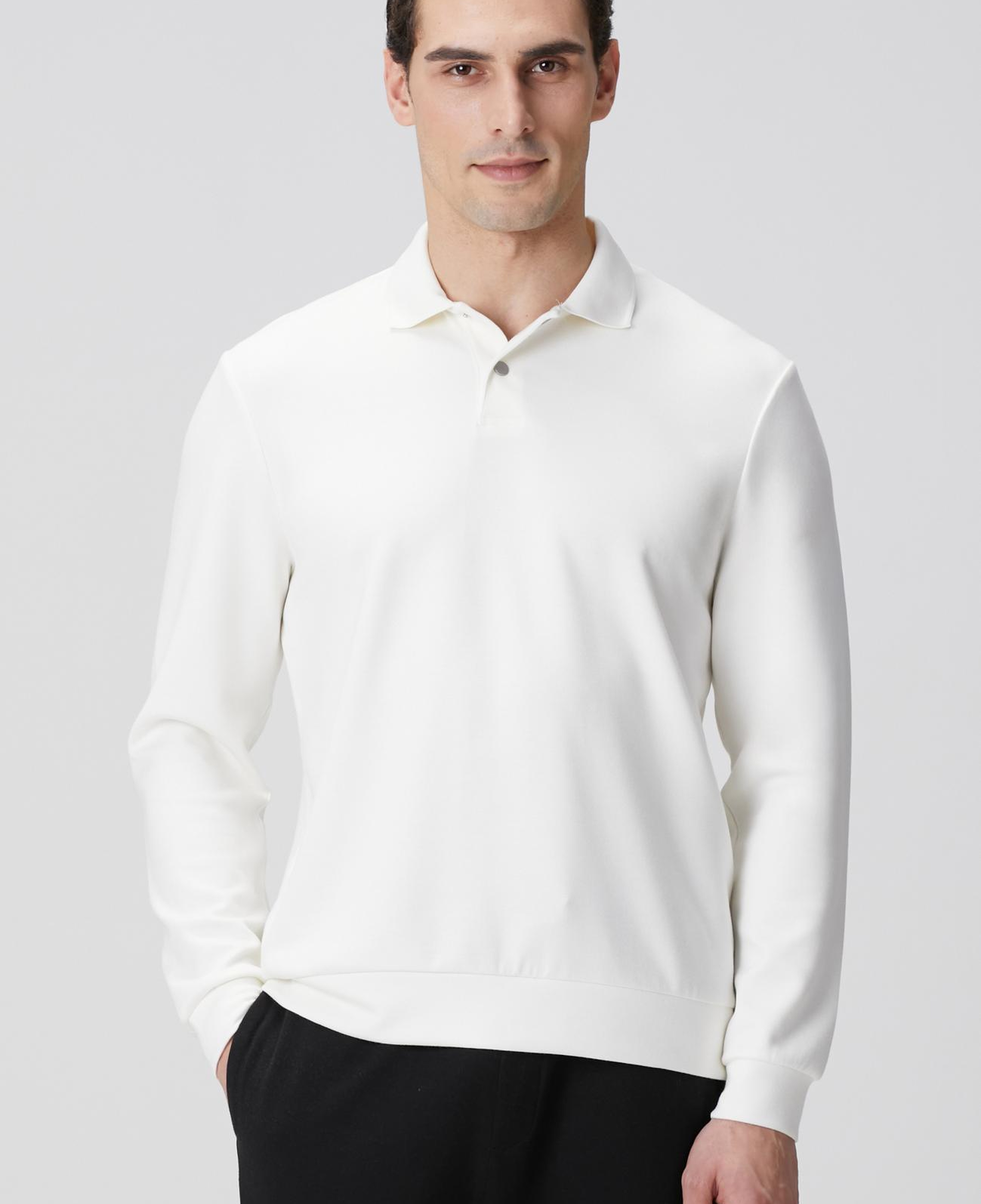 Network Erkek Kırık Beyaz Polo Yaka Çıtçıtlı Sweatshirt