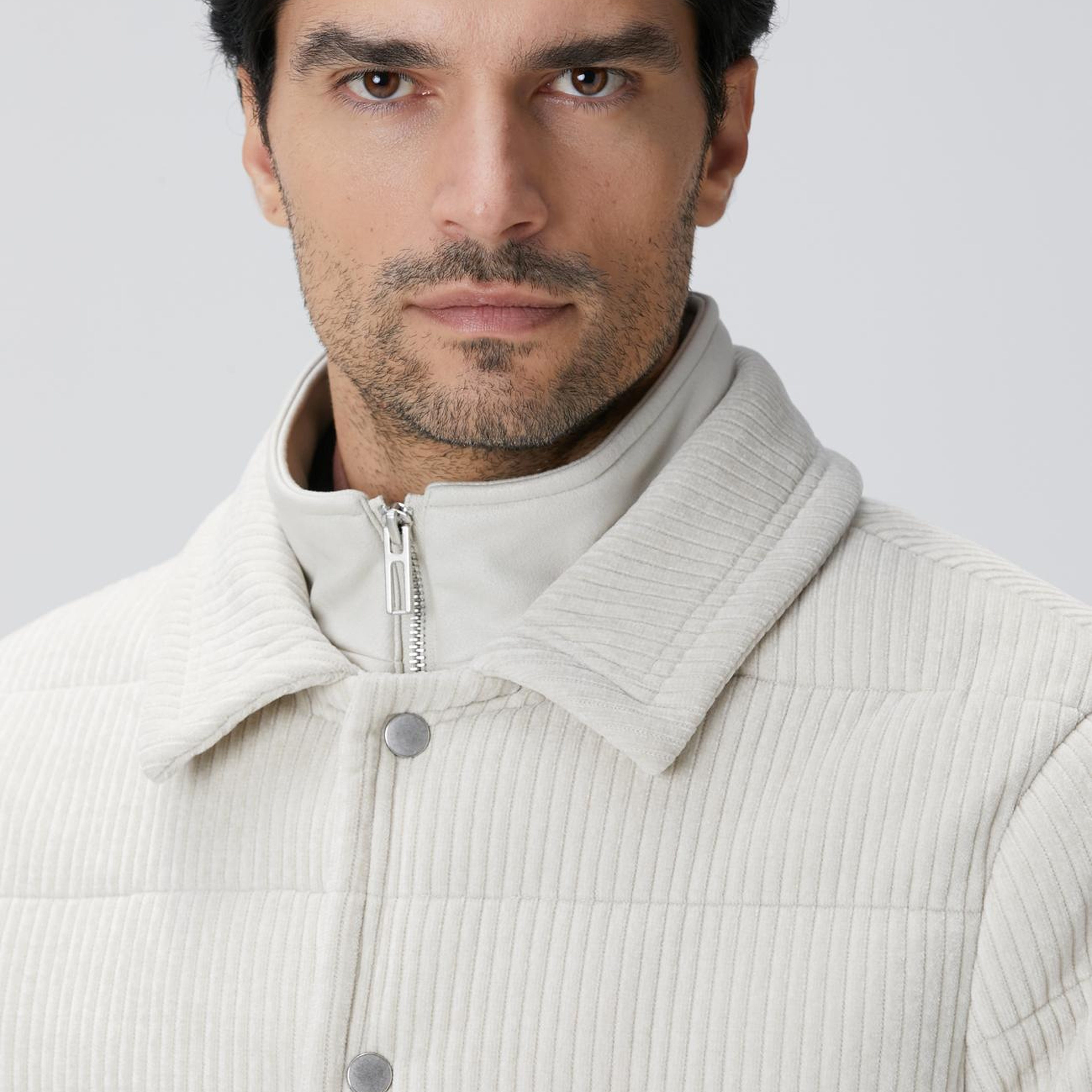 Network Erkek Kırık Beyaz Fitilli Kadife Puffer Coat Ceket