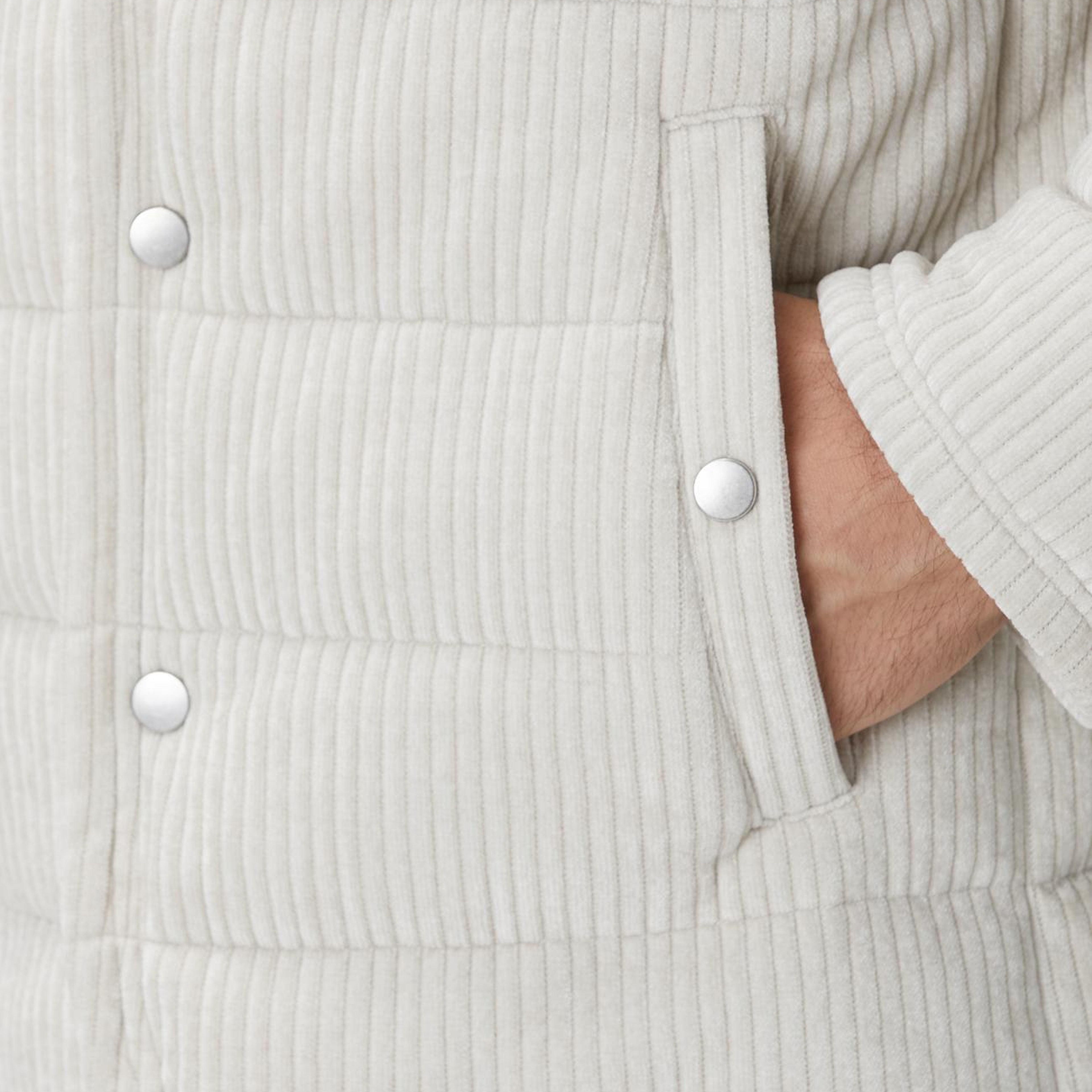 Network Erkek Kırık Beyaz Fitilli Kadife Puffer Coat Ceket