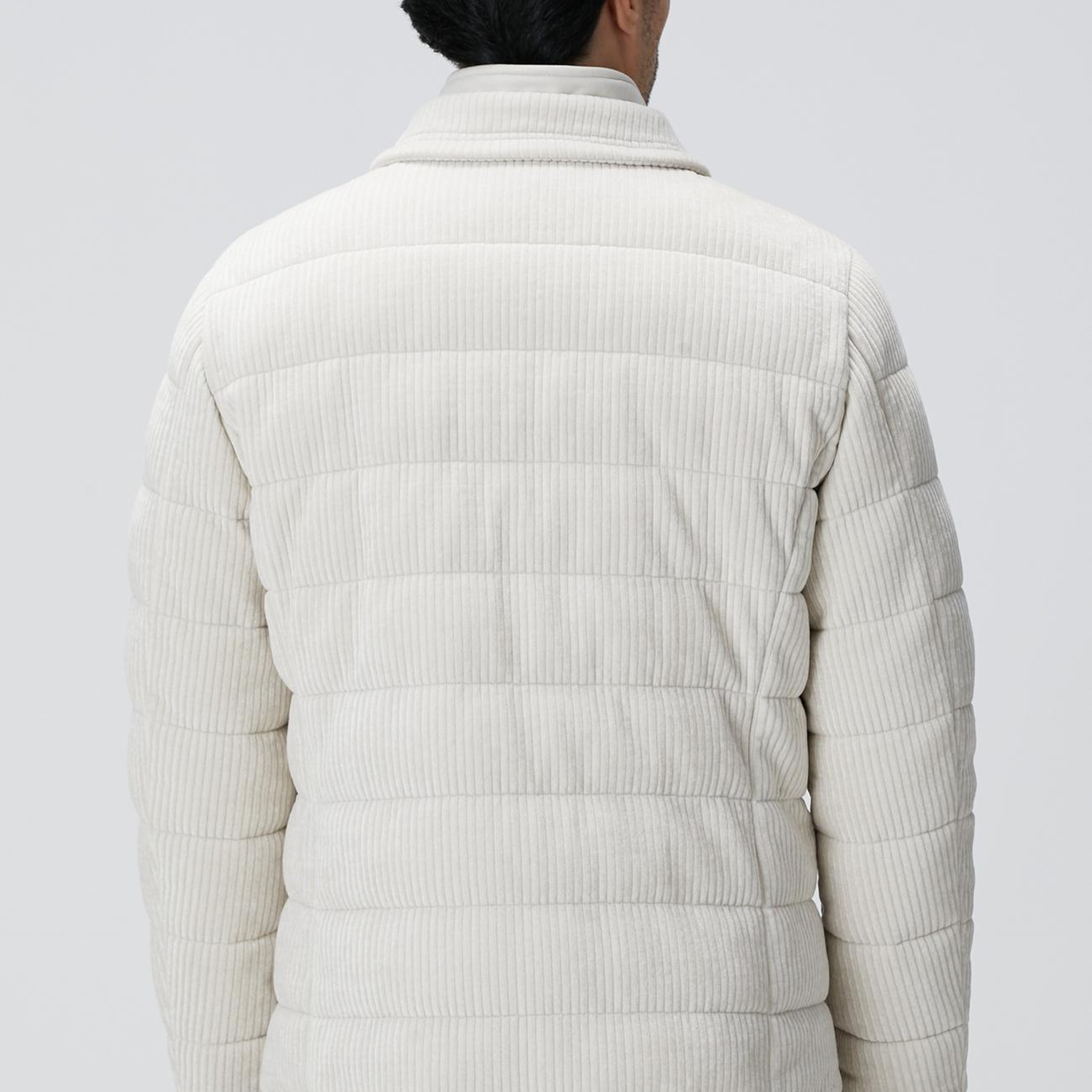 Network Erkek Kırık Beyaz Fitilli Kadife Puffer Coat Ceket