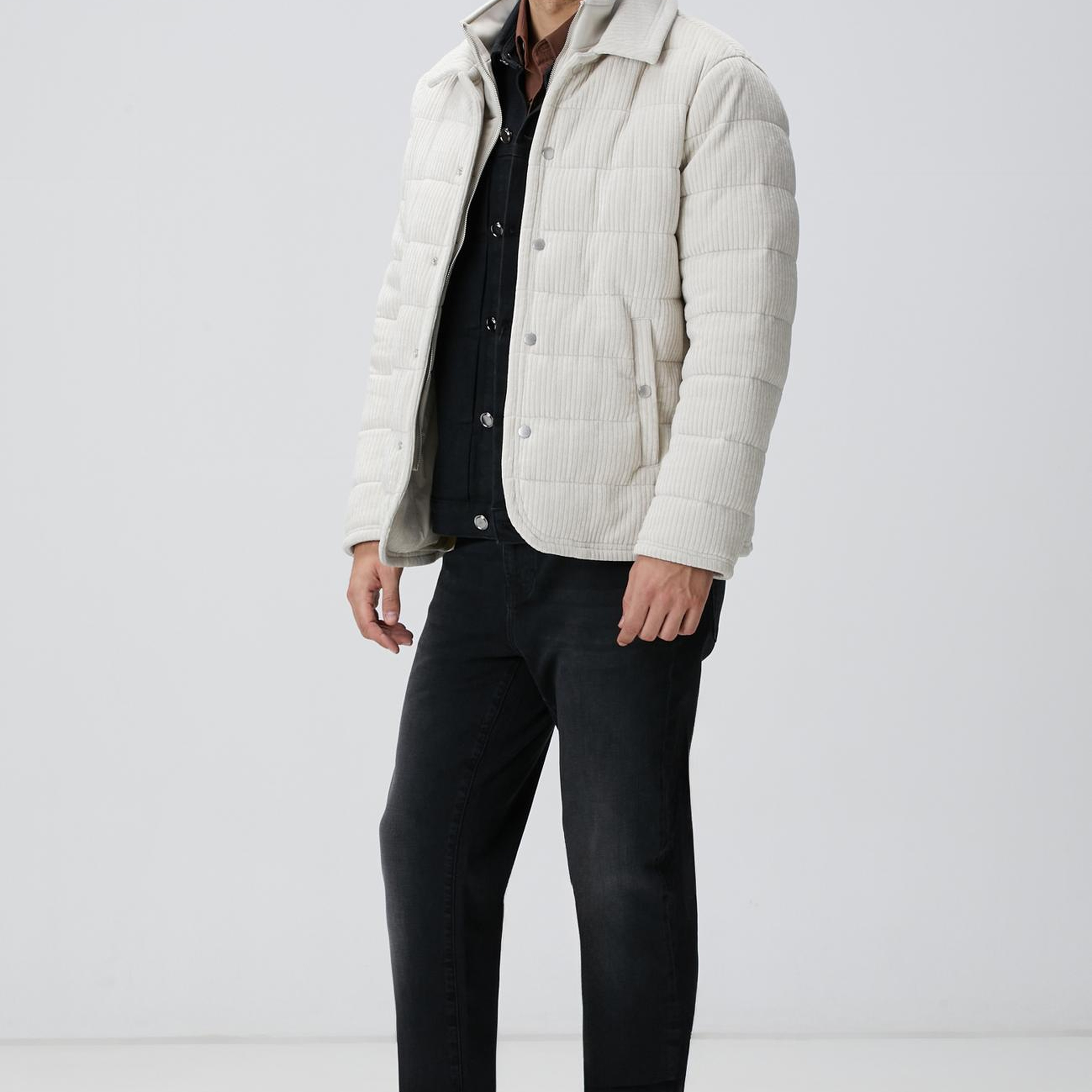 Network Erkek Kırık Beyaz Fitilli Kadife Puffer Coat Ceket