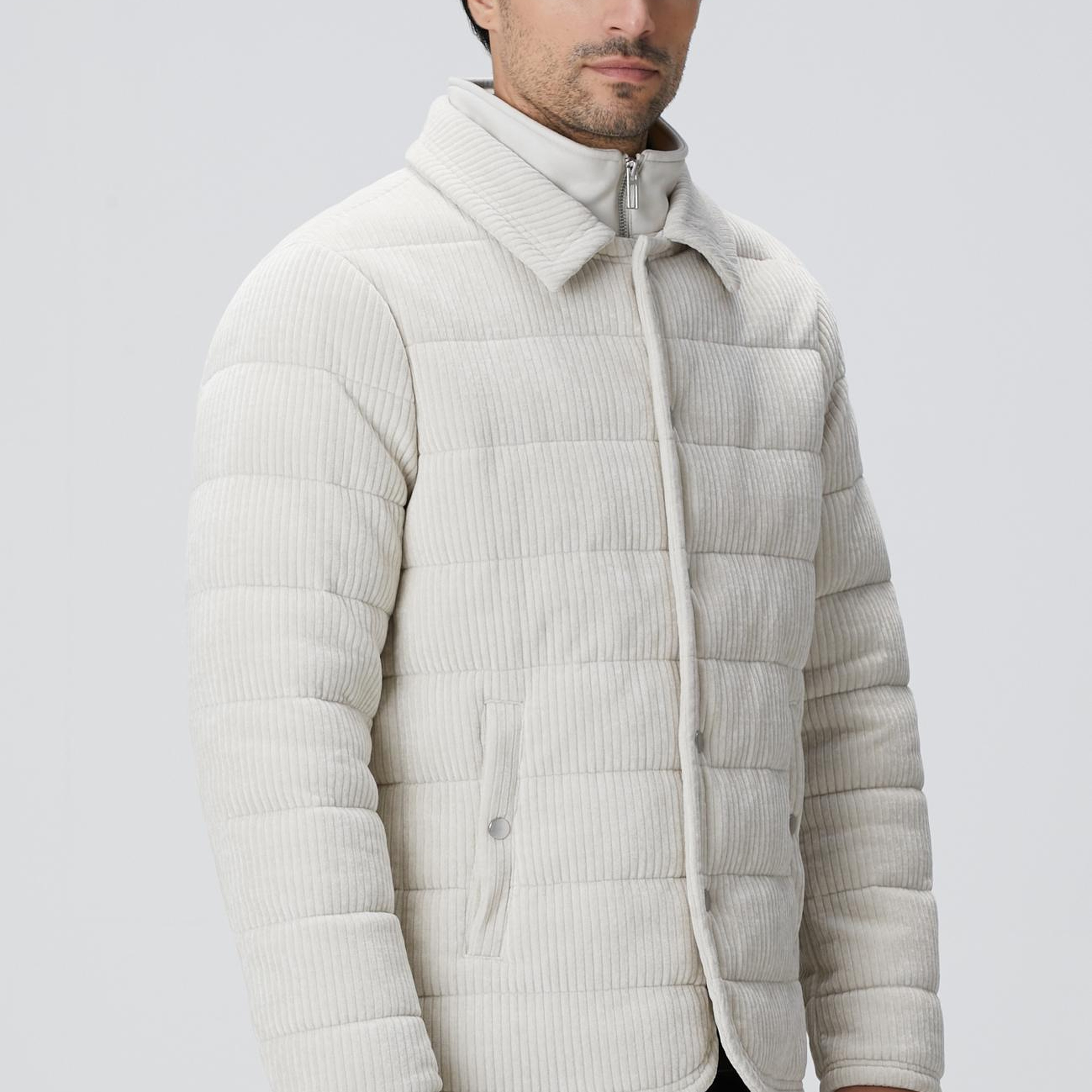 Network Erkek Kırık Beyaz Fitilli Kadife Puffer Coat Ceket