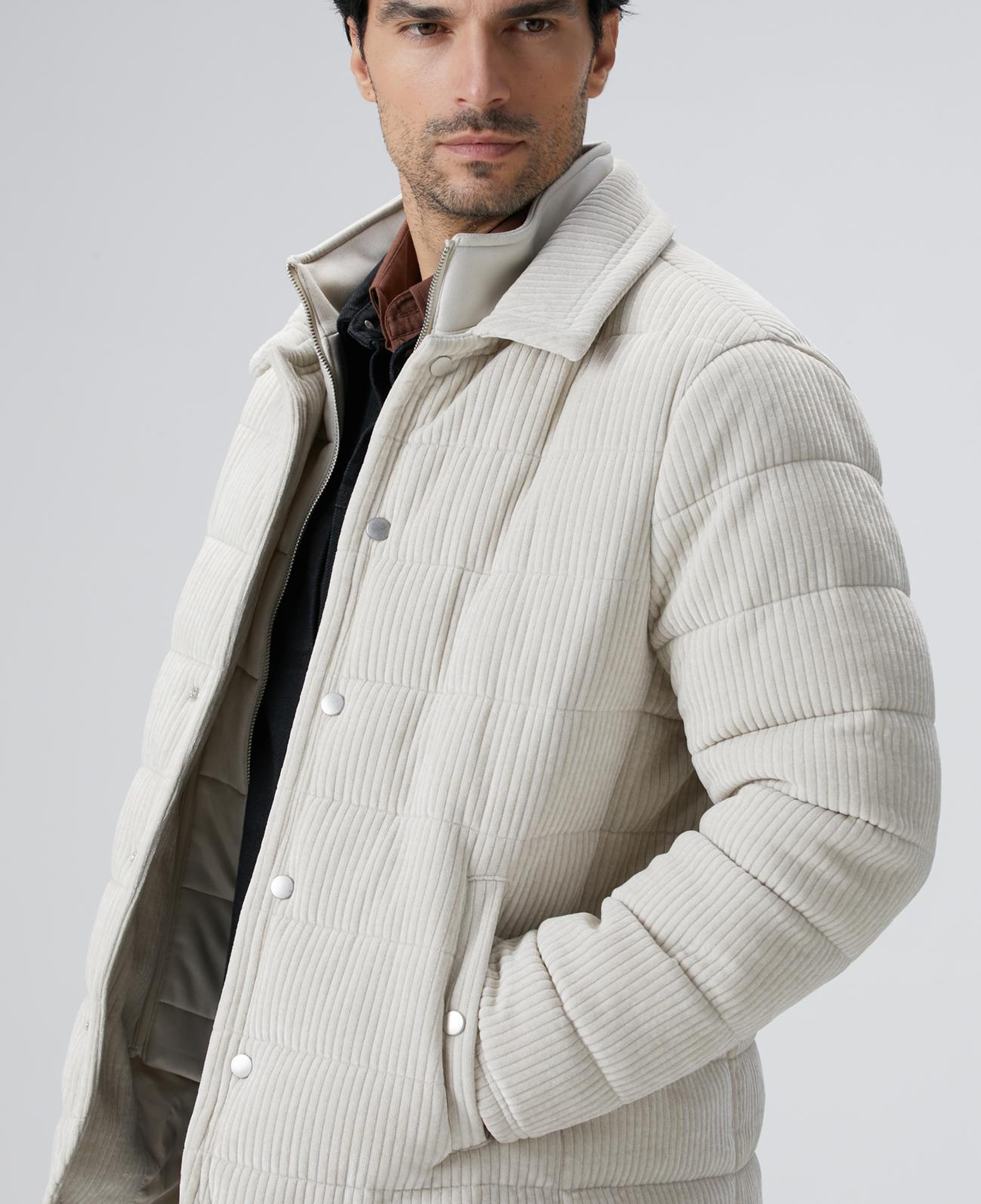 Network Erkek Kırık Beyaz Fitilli Kadife Puffer Coat Ceket