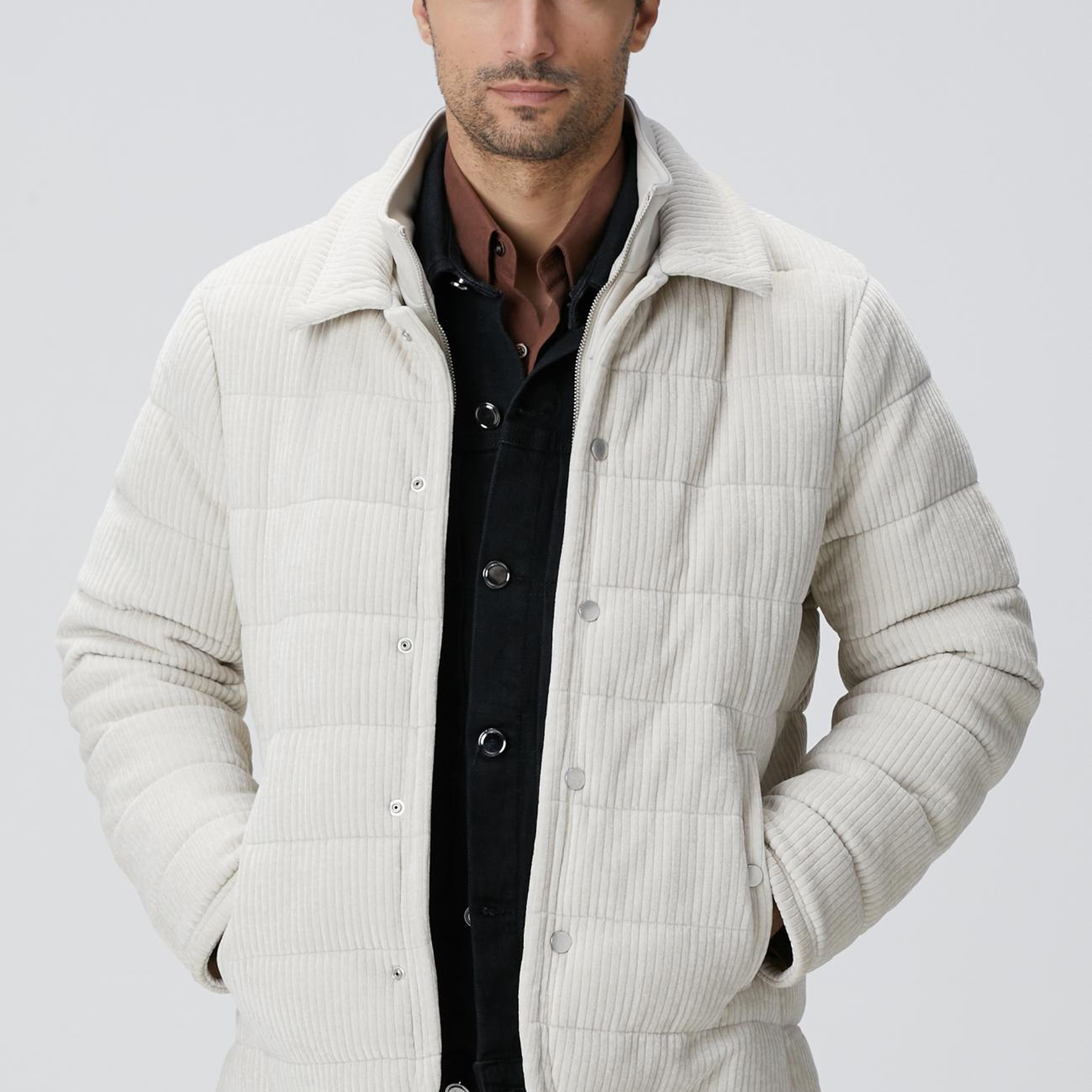 Network Erkek Kırık Beyaz Fitilli Kadife Puffer Coat Ceket