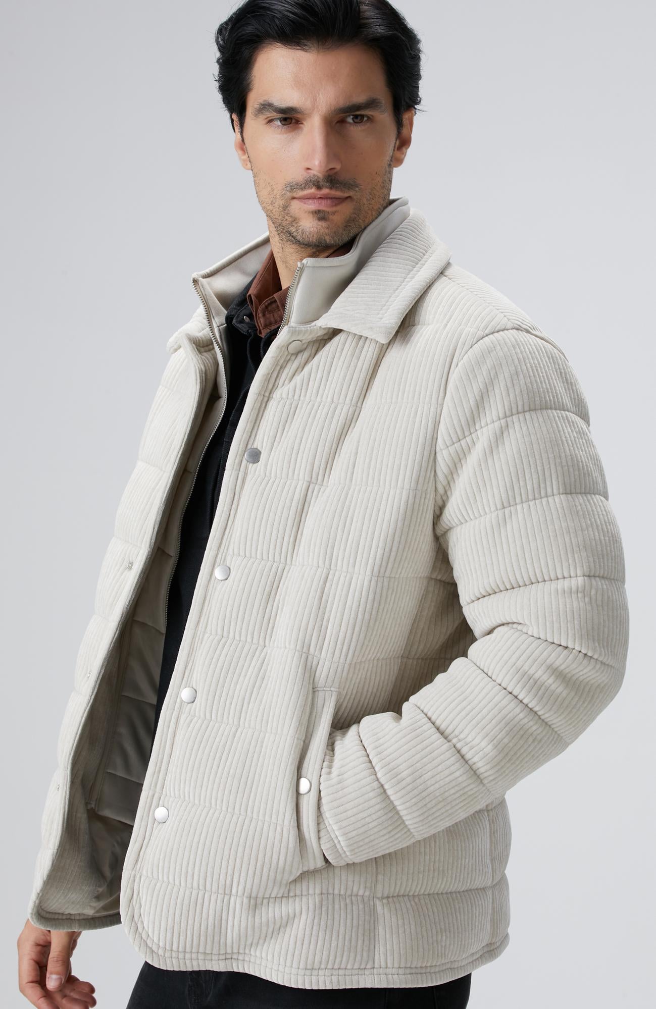 Network Erkek Kırık Beyaz Fitilli Kadife Puffer Coat Ceket