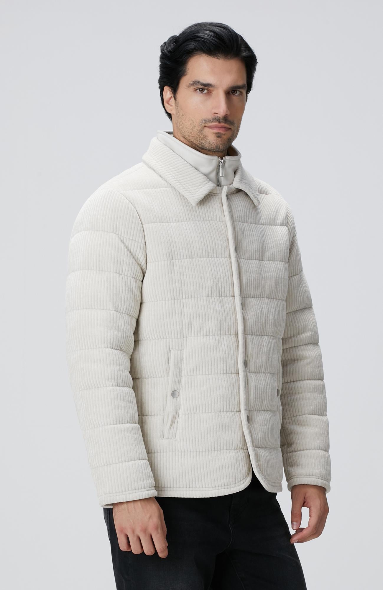 Network Erkek Kırık Beyaz Fitilli Kadife Puffer Coat Ceket