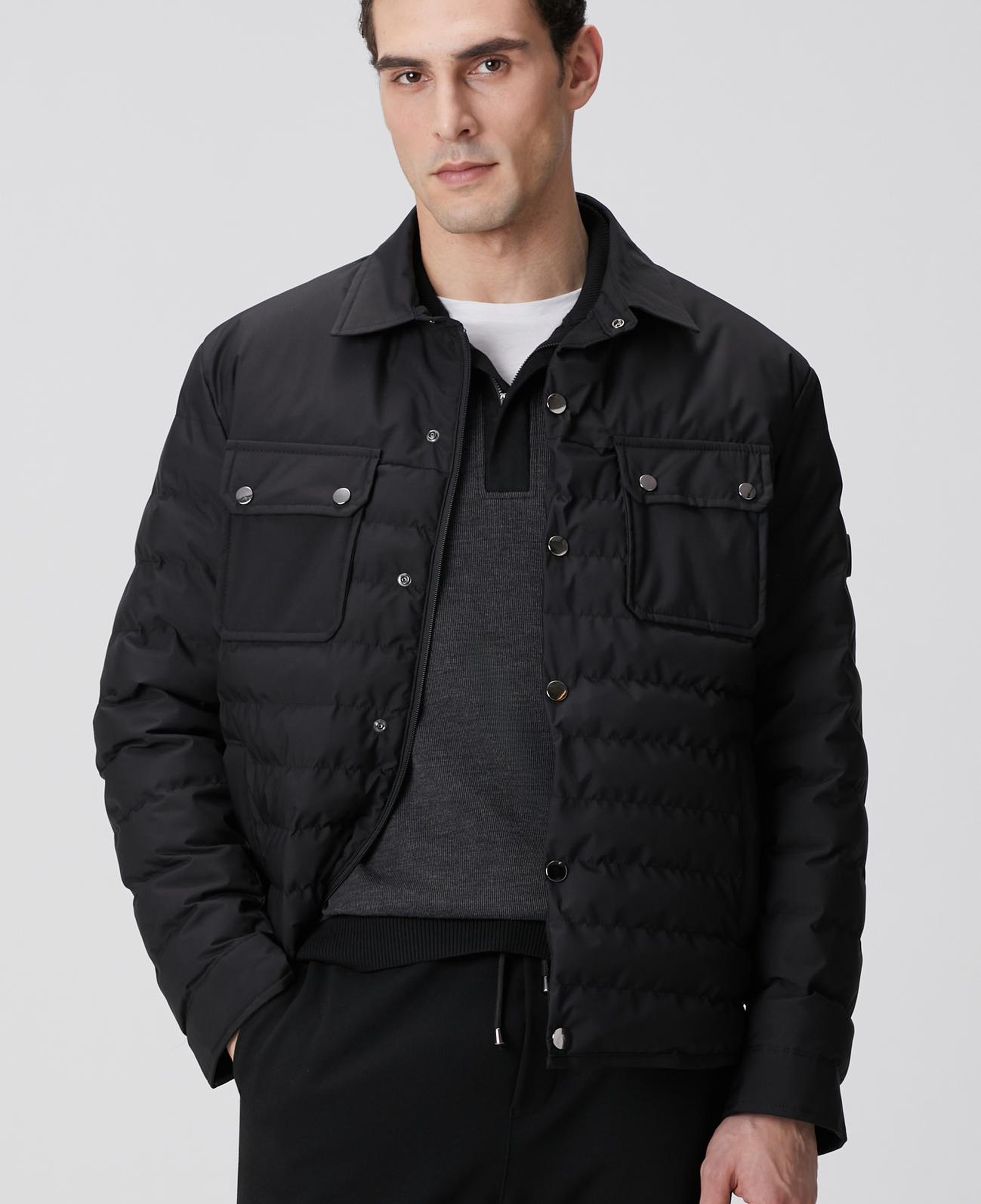 Network Erkek Siyah Yan Cep Detaylı Kapitone Coat Ceket