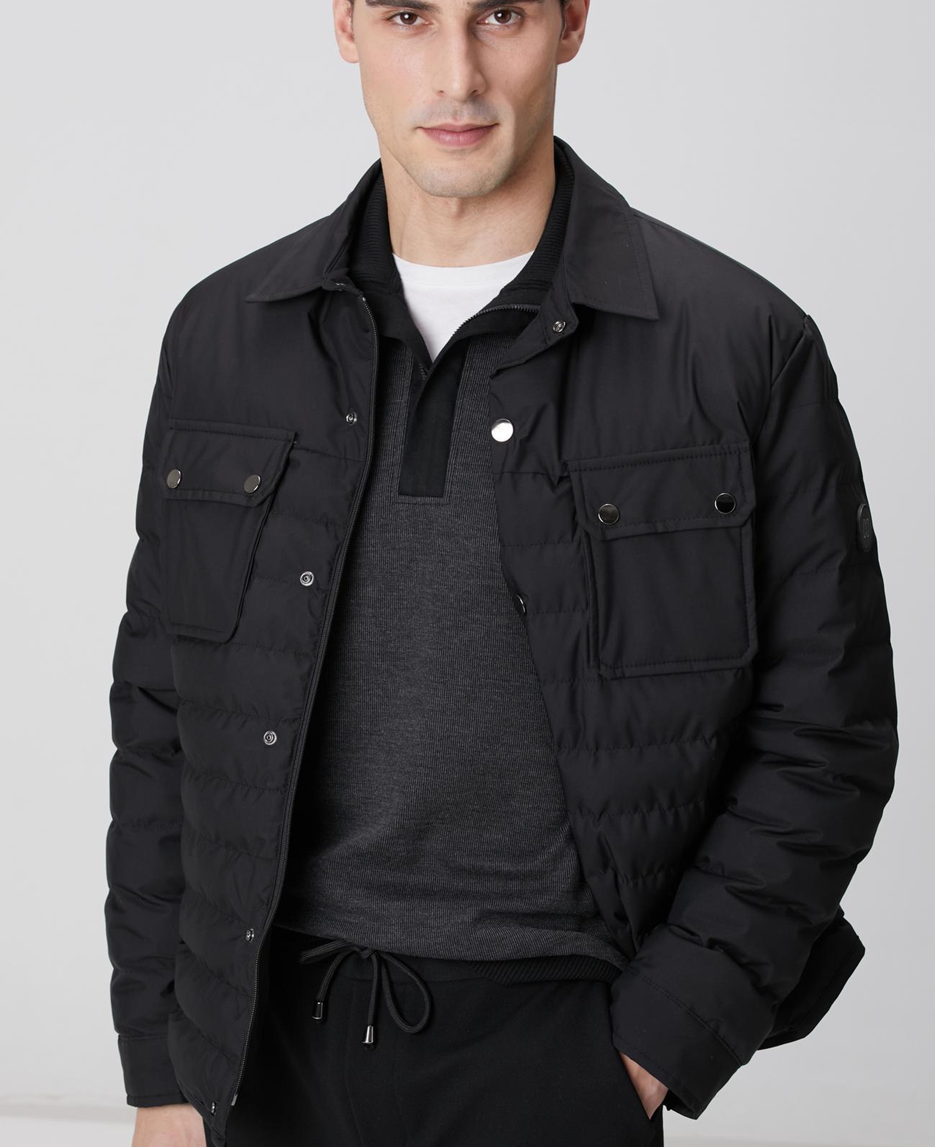 Network Erkek Siyah Yan Cep Detaylı Kapitone Coat Ceket